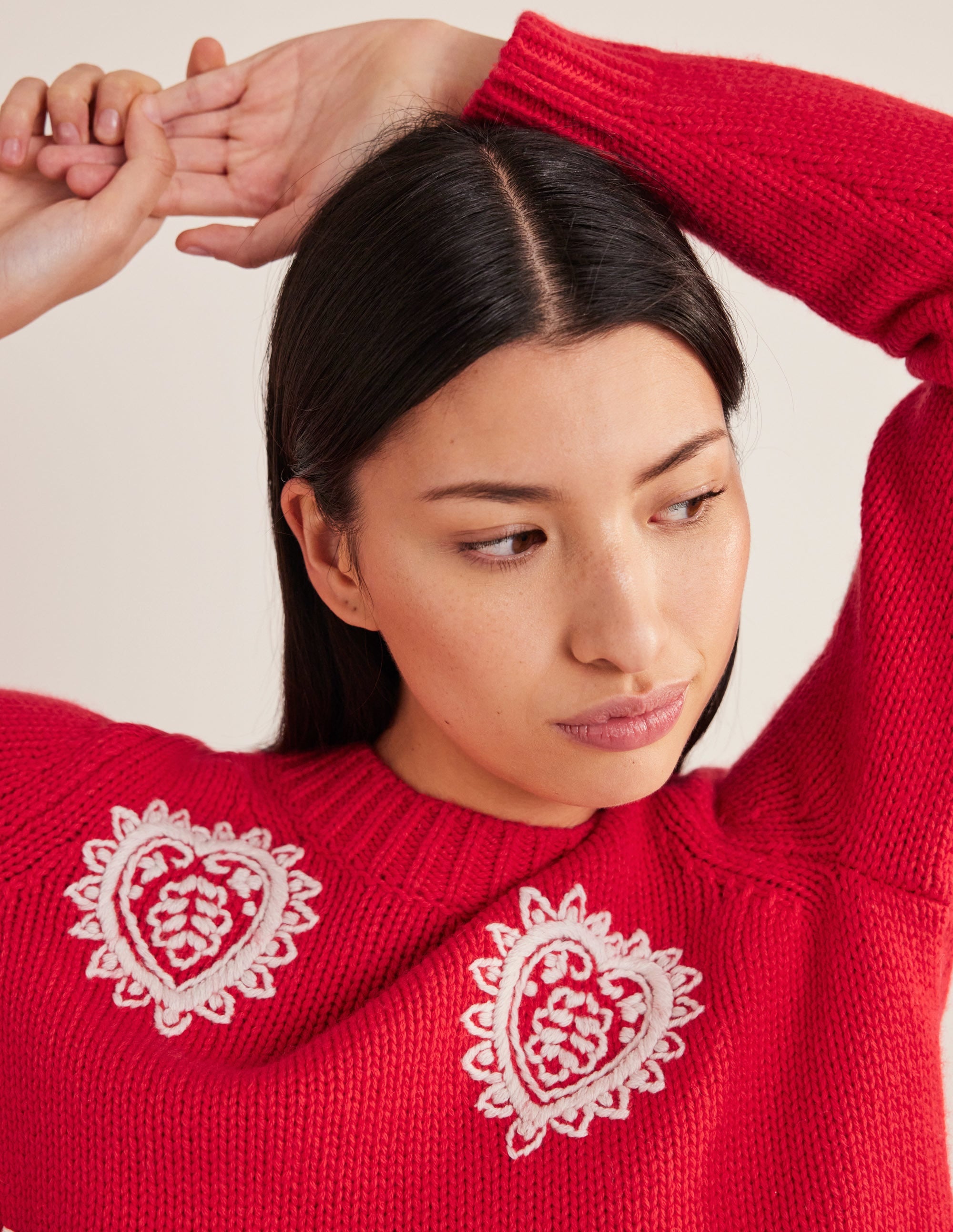 Grobstrick-Pullover mit Stickerei-Erdbeerkuchenrot - Image 4