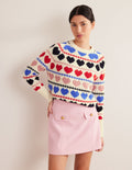 Fair-Isle-Grobstrickpullover-Naturweiß, Herz/Fair-Isle-Muster