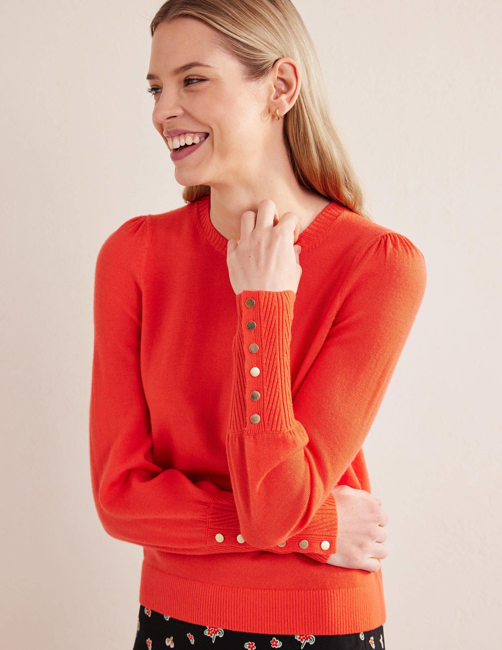 Button Cuff Merino Jumper-Melon Crush-1