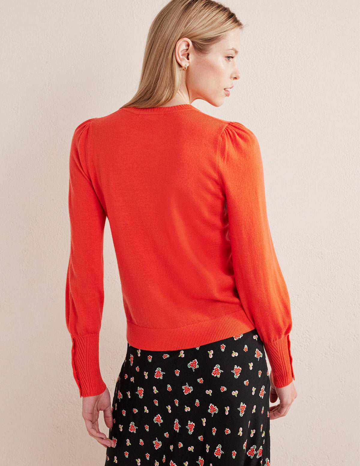 Button Cuff Merino Jumper-Melon Crush-3
