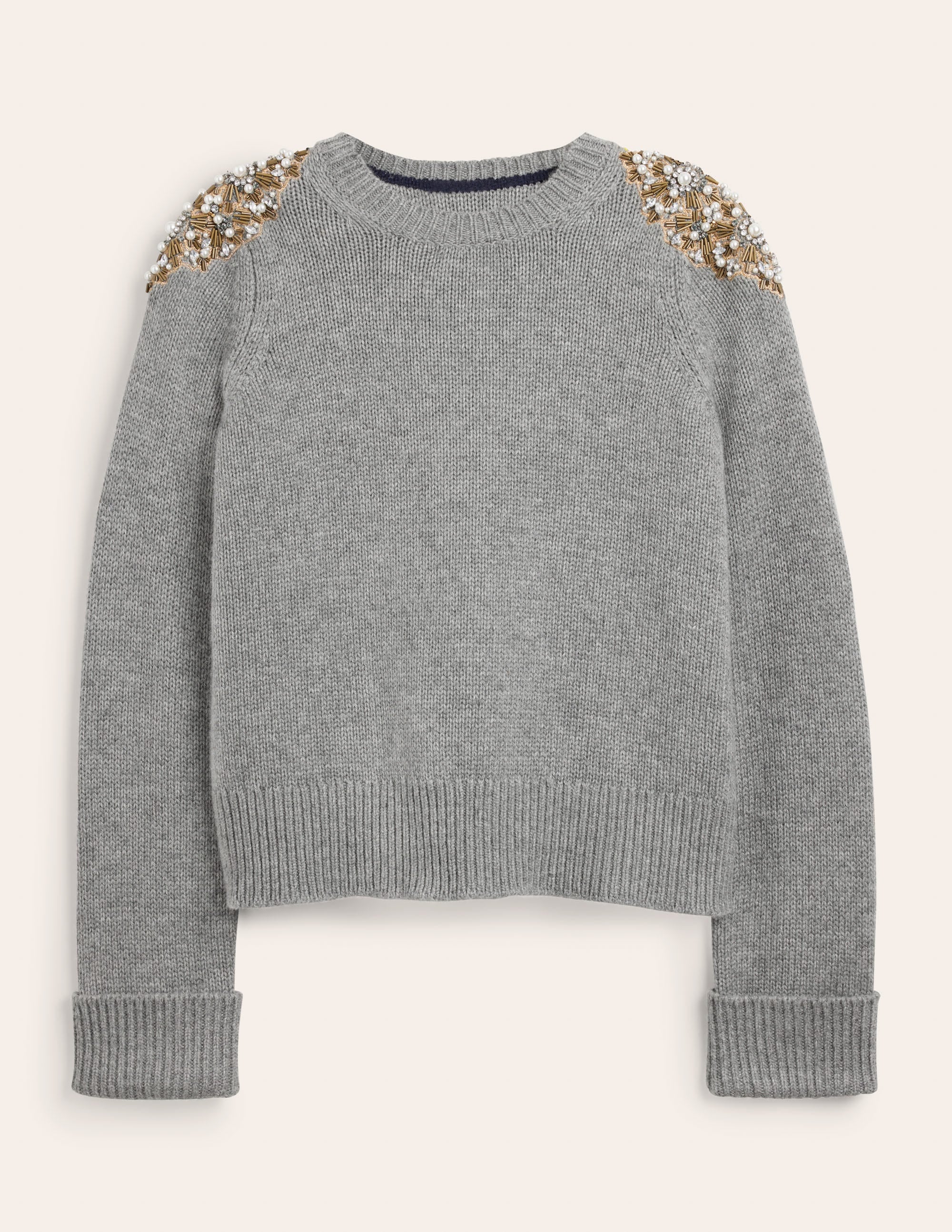 Verzierter Pullover-Grau Melange, Verzierung - Image 5