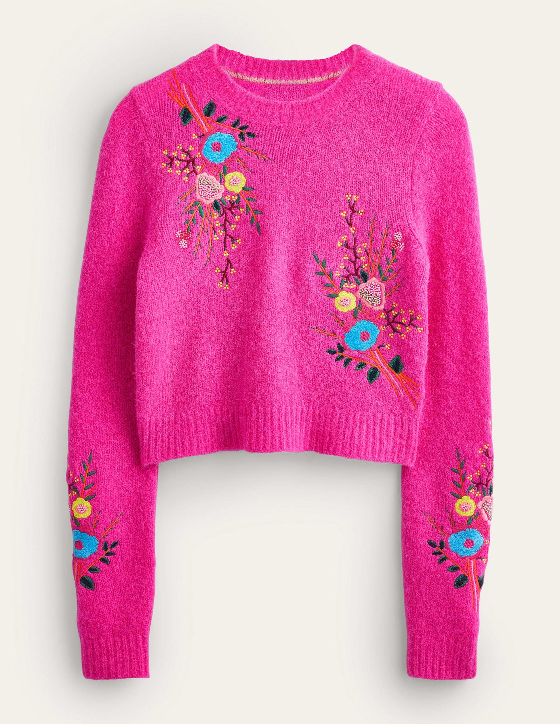 Pullover mit Blumenstickerei-Knallpink, Blumenmuster-5