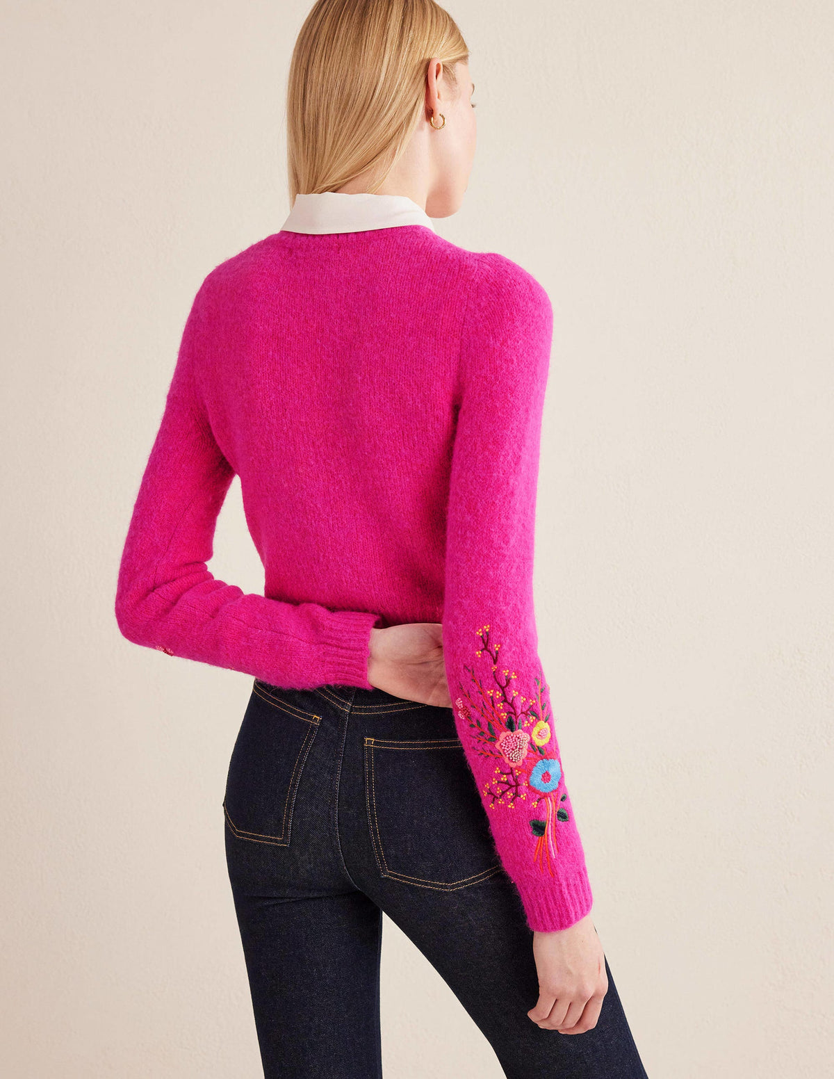 Pullover mit Blumenstickerei-Knallpink, Blumenmuster - Image 3