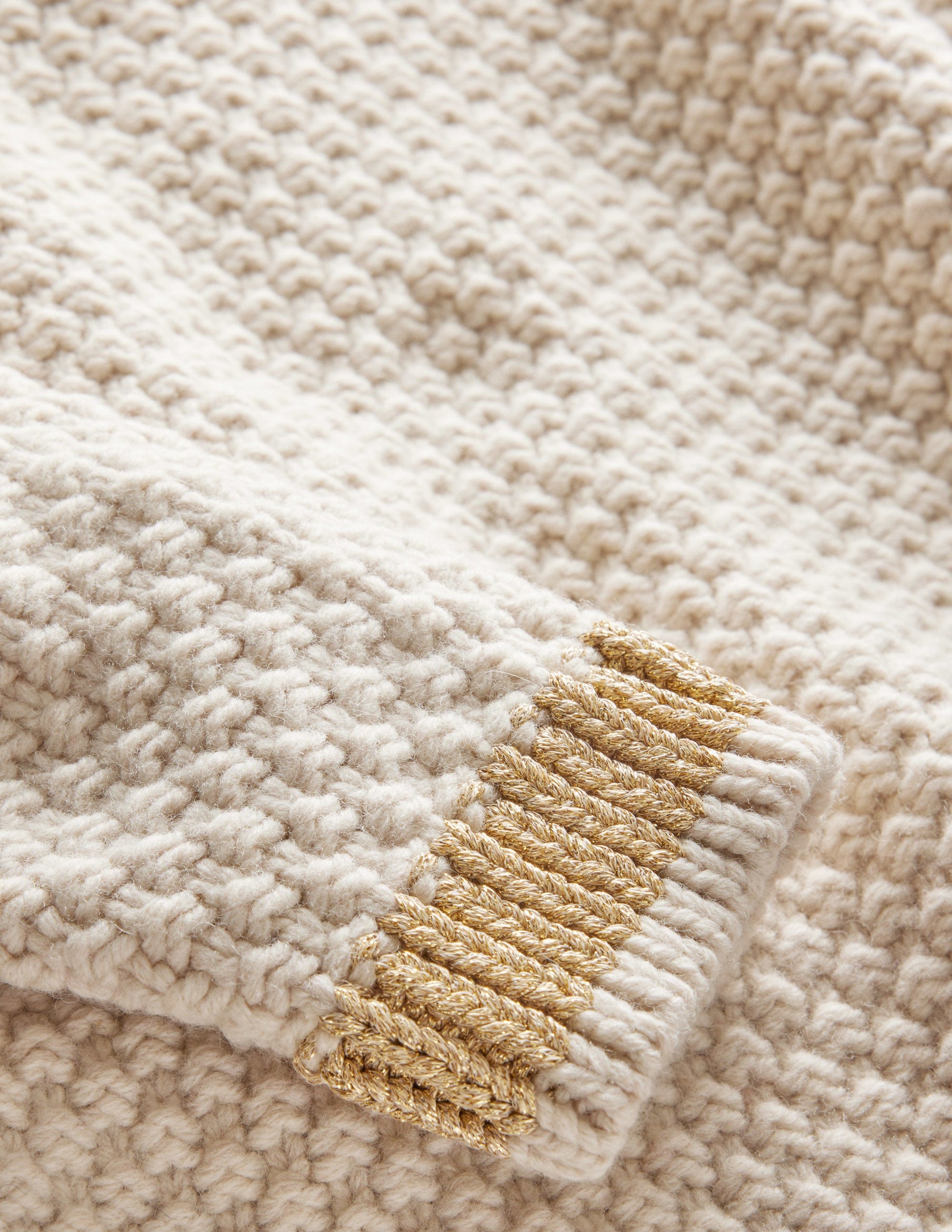Strukturierter Grobstrickpullover-Lammfell, Gold-6