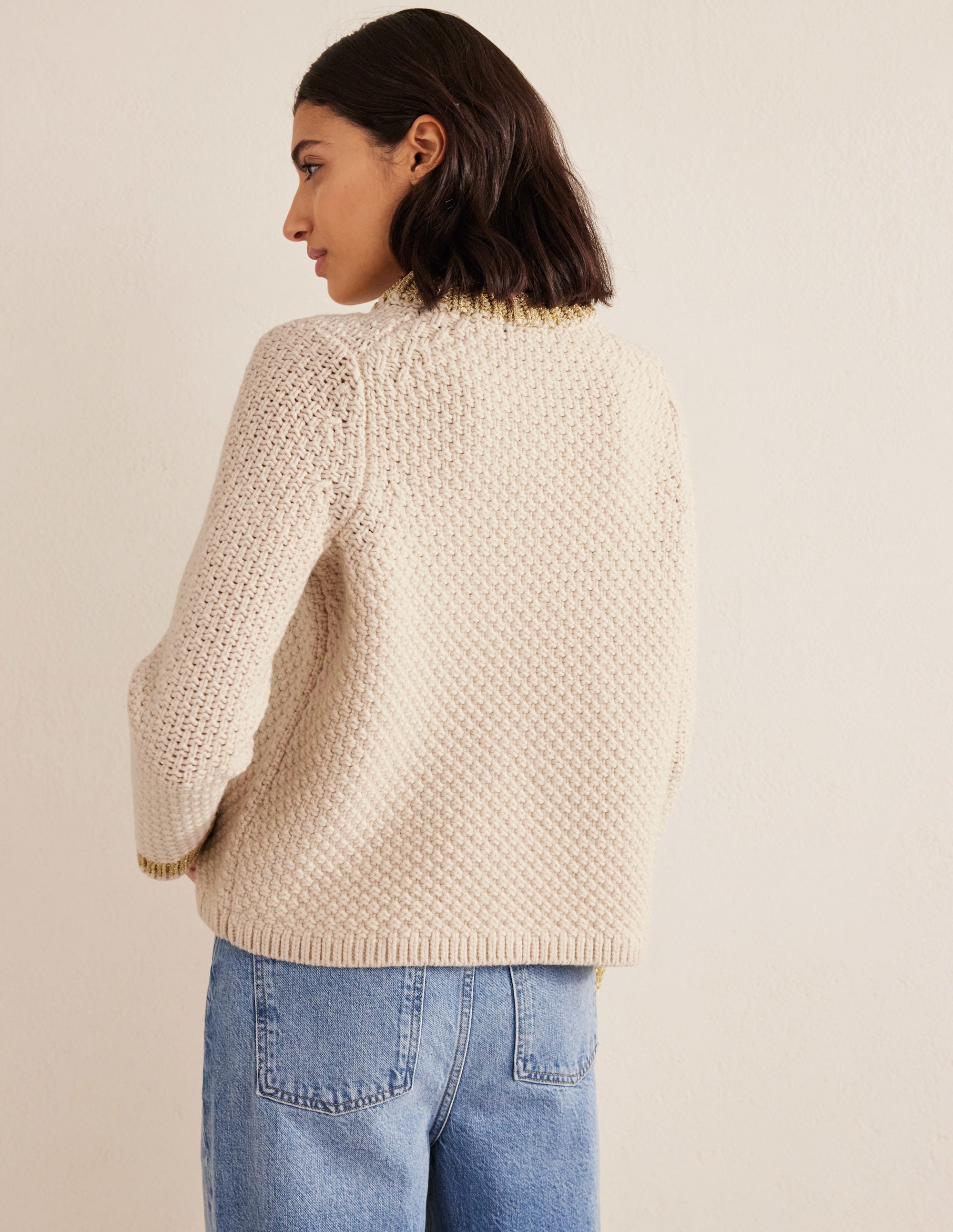 Strukturierter Grobstrickpullover-Lammfell, Gold - Image 3