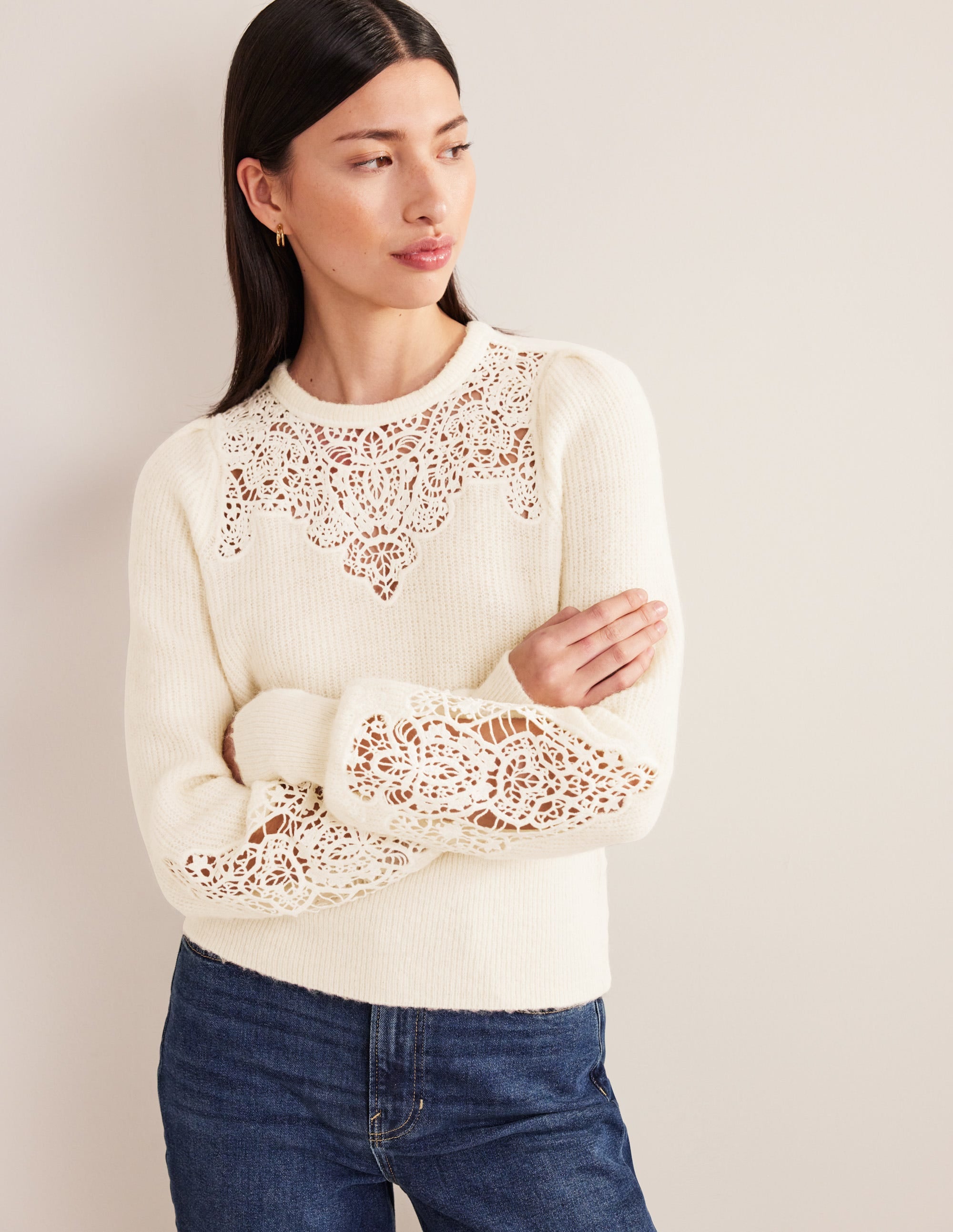 Bestickter Pullover-Naturweiß - Image 1