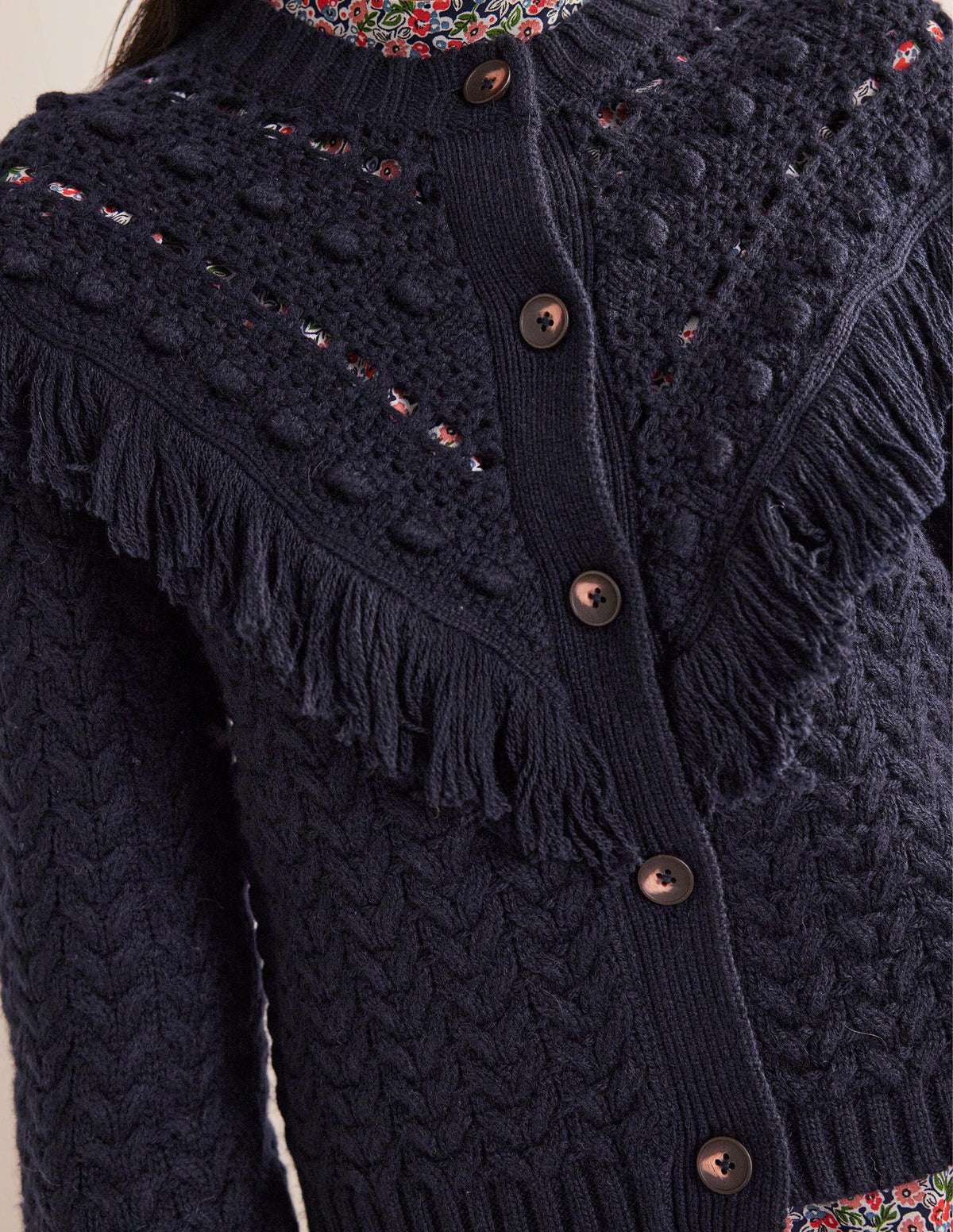 Oversize-Cardigan mit Fransen-Marineblau-2
