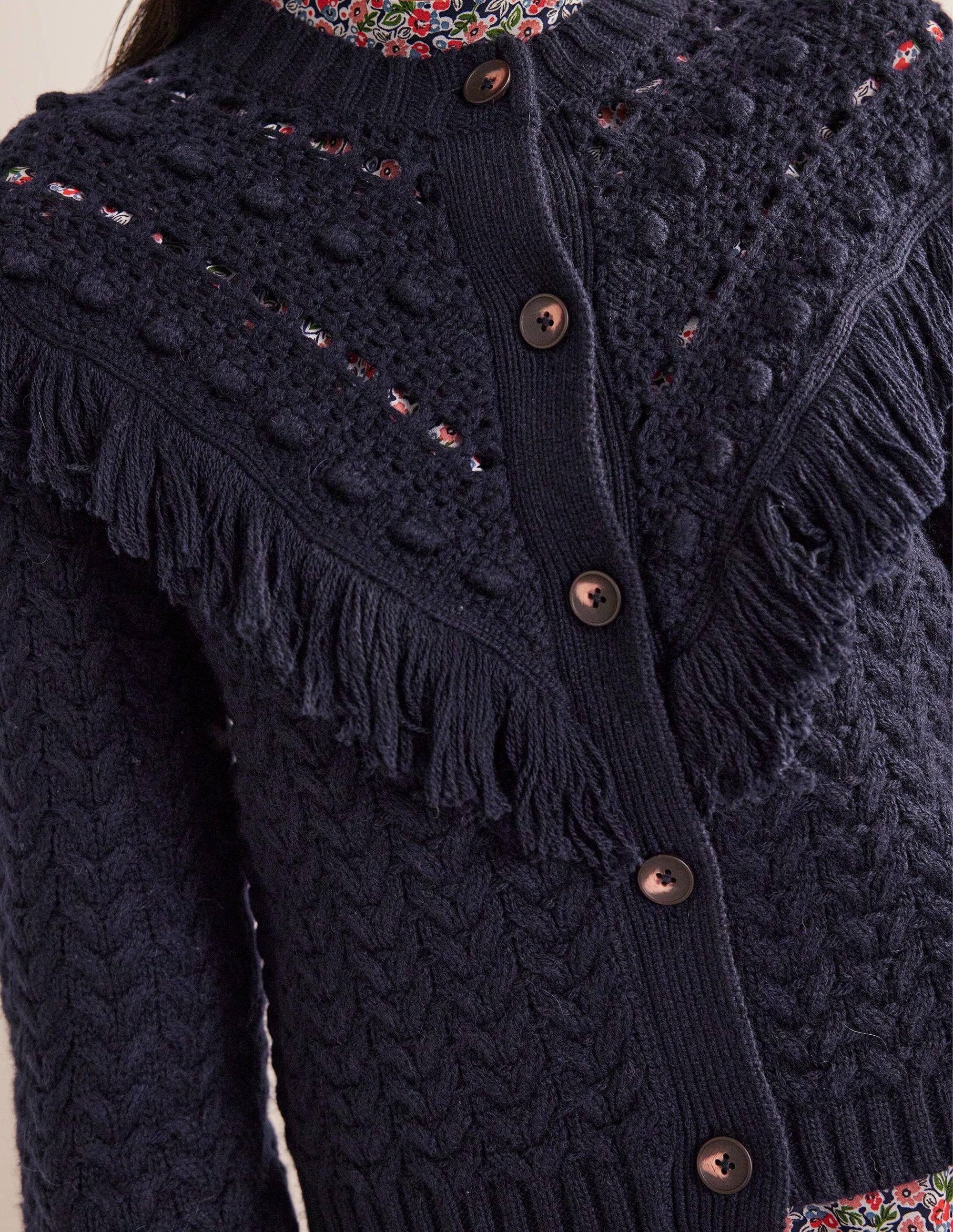 Oversize-Cardigan mit Fransen-Marineblau - Image 2