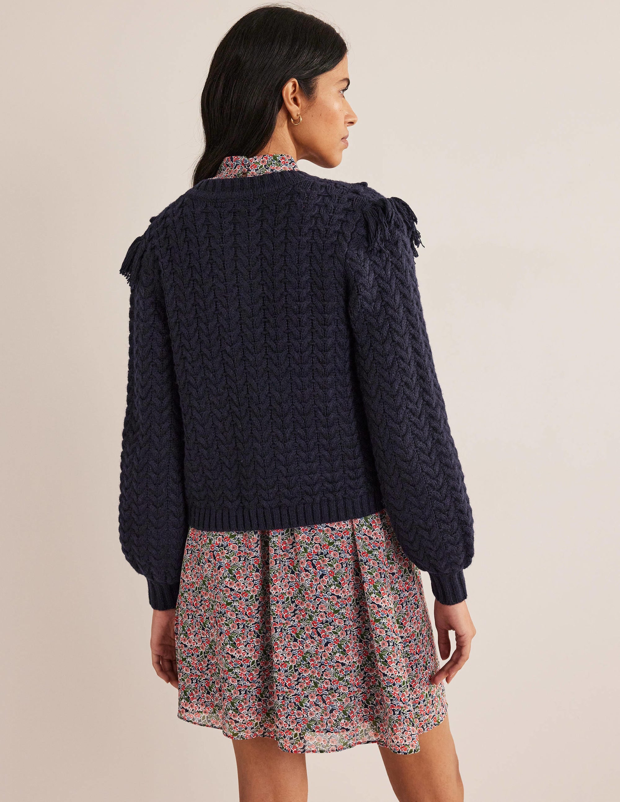 Oversize-Cardigan mit Fransen-Marineblau - Image 3