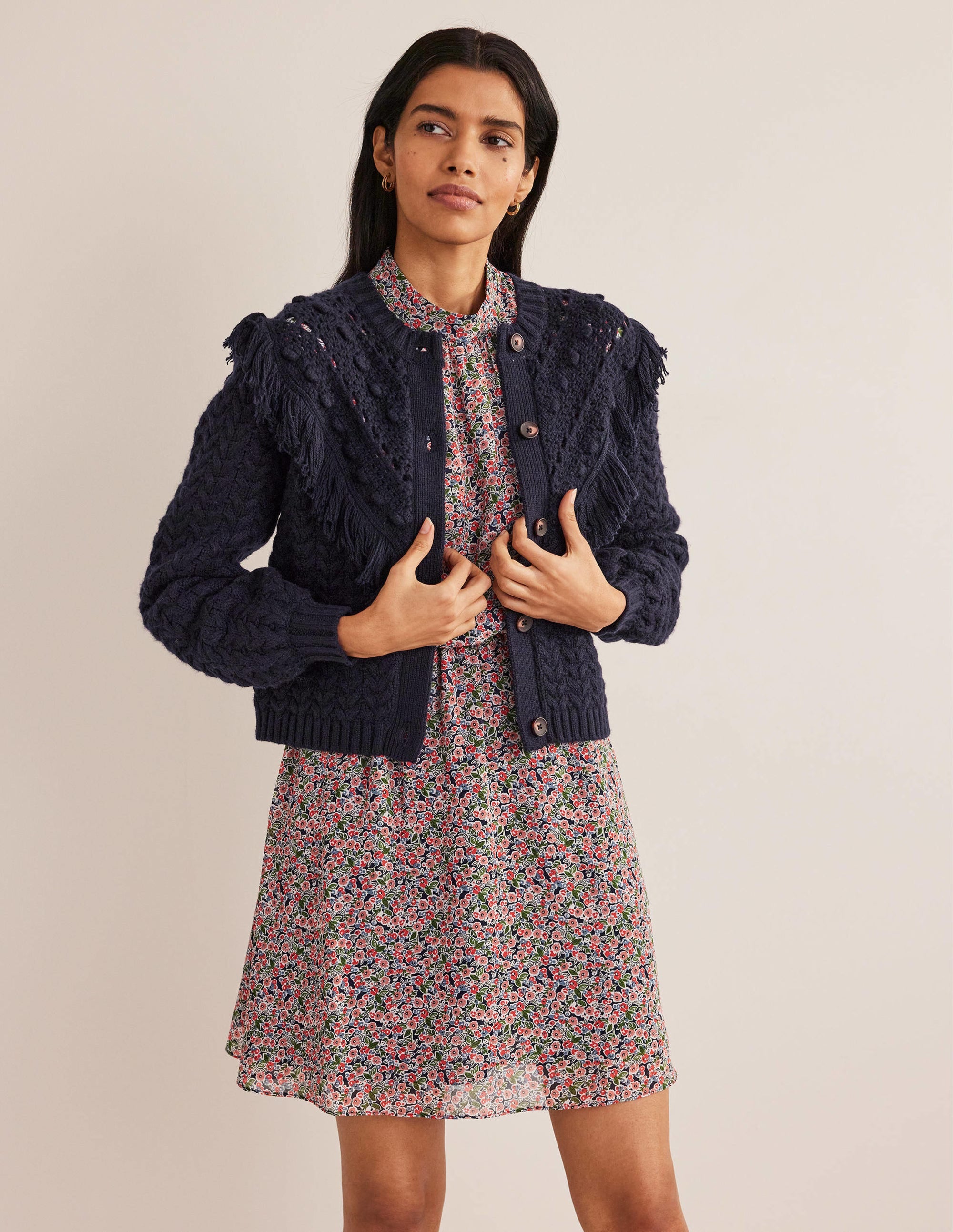 Oversize-Cardigan mit Fransen-Marineblau - Image 4