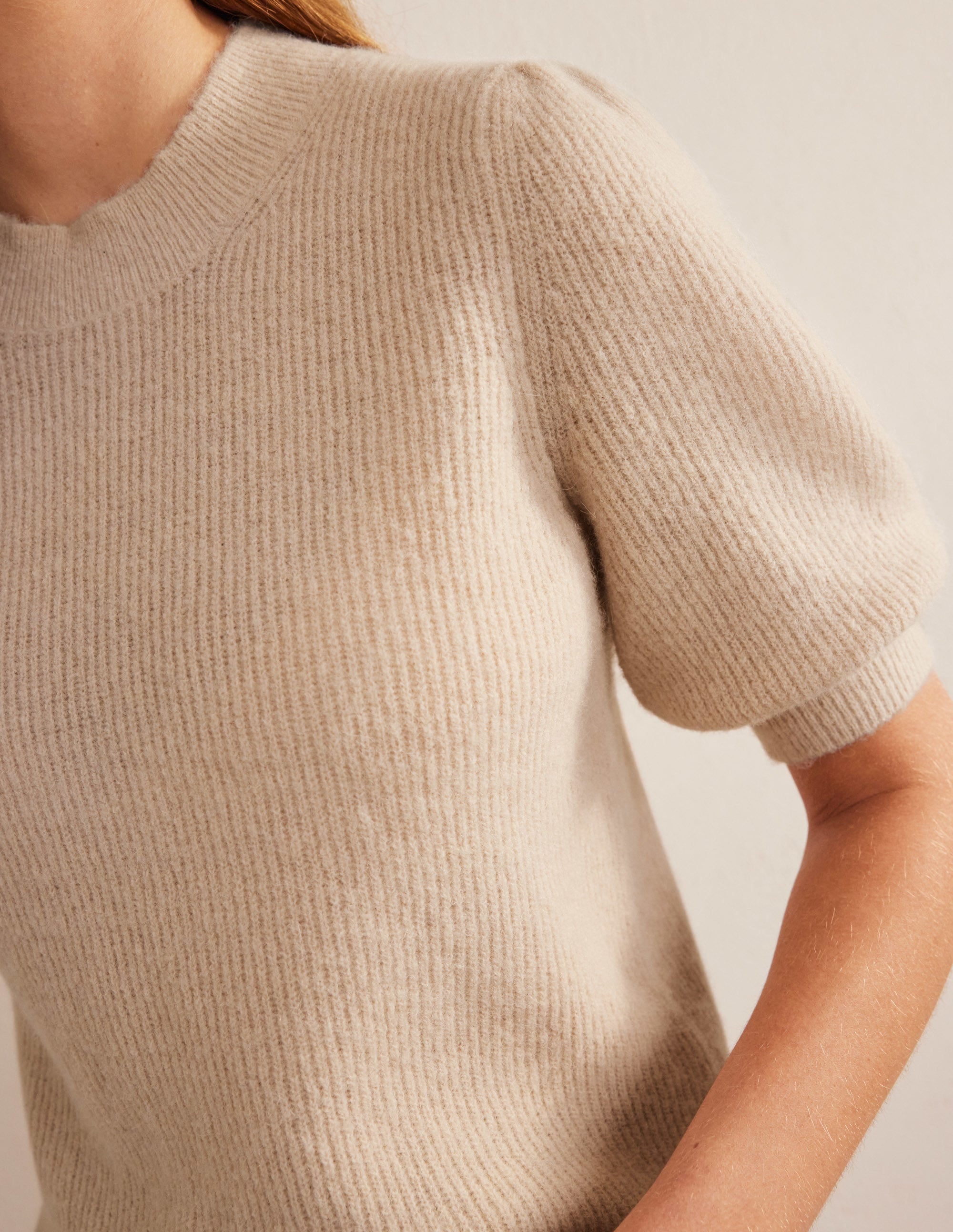 Flauschiges Rippstrick-T-Shirt-Seilbraun - Image 2