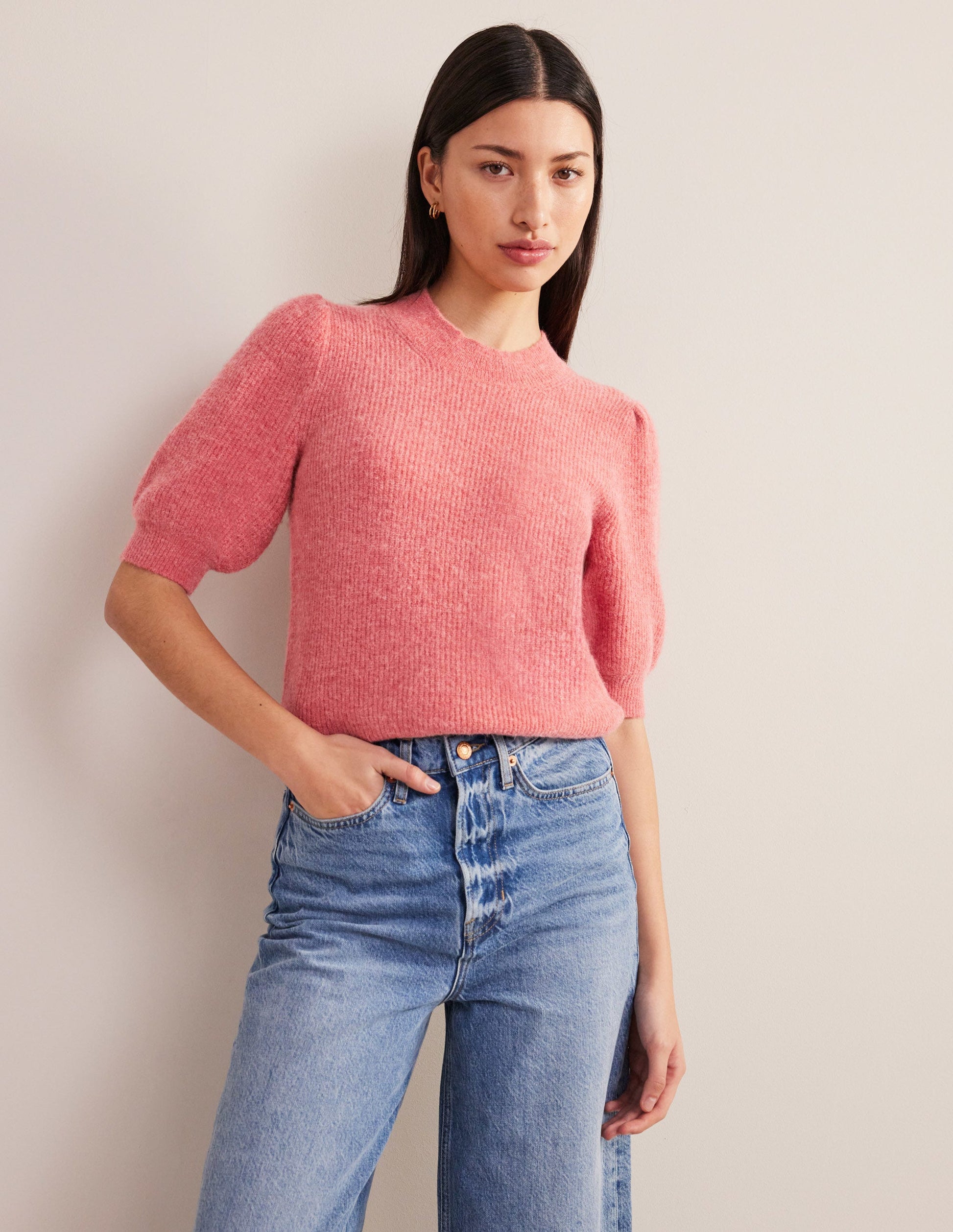 T-shirt côtelé duveteux-Rose délavé-4