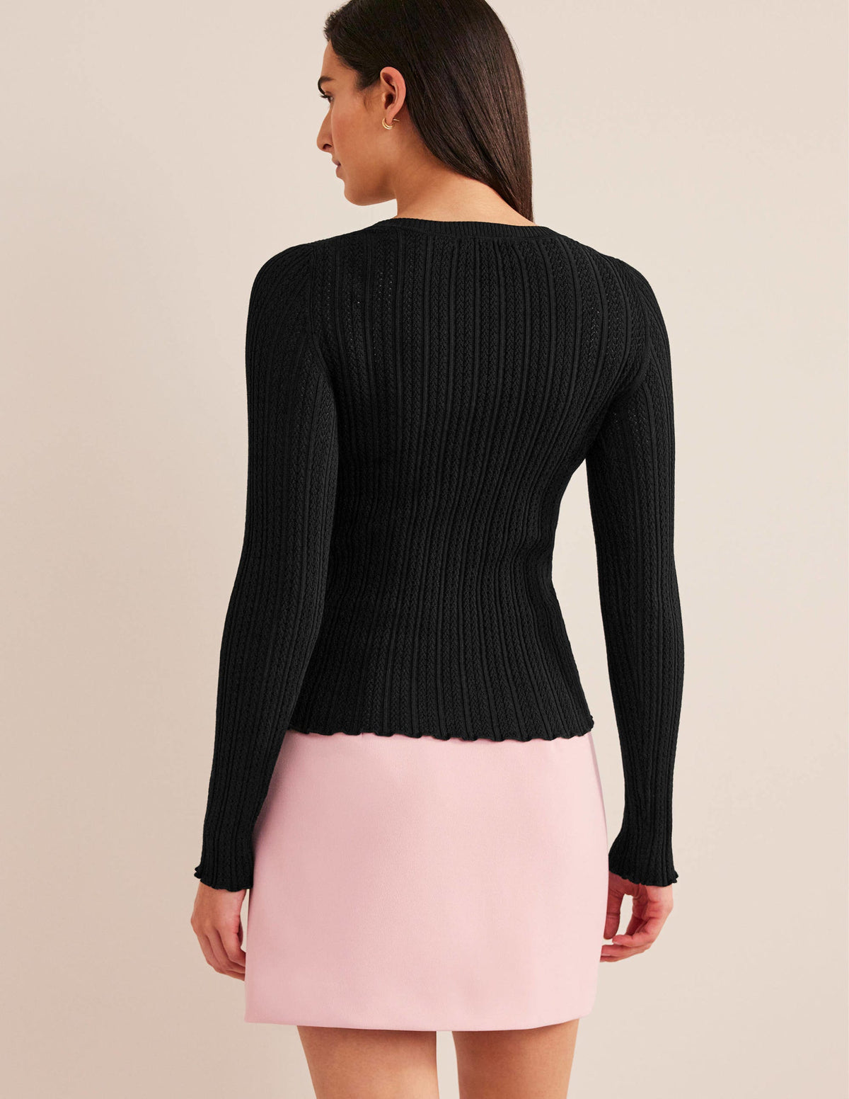 Langärmliges Rippstrickoberteil-Schwarz - Image 3