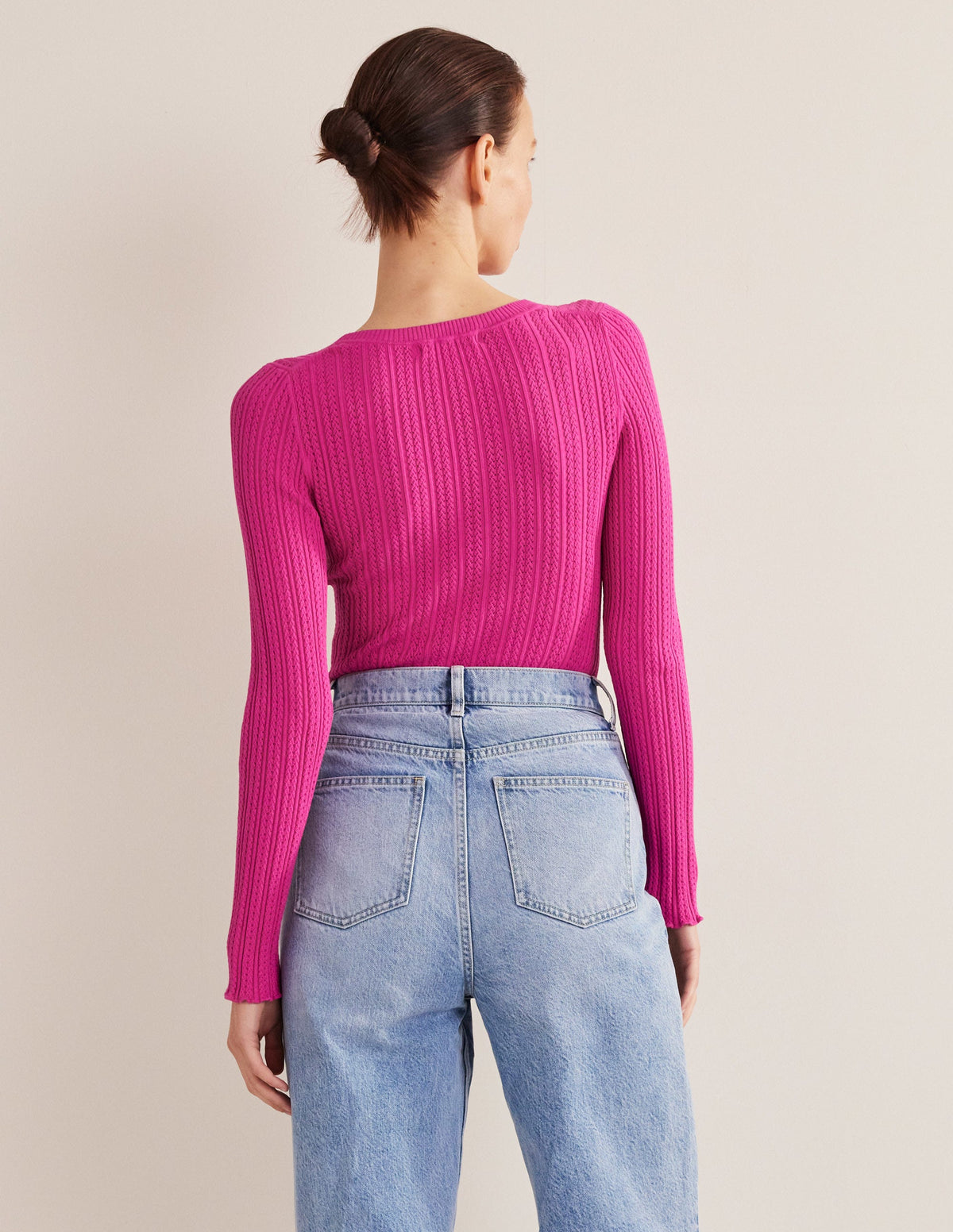 Langärmliges Rippstrickoberteil-Magenta - Image 3