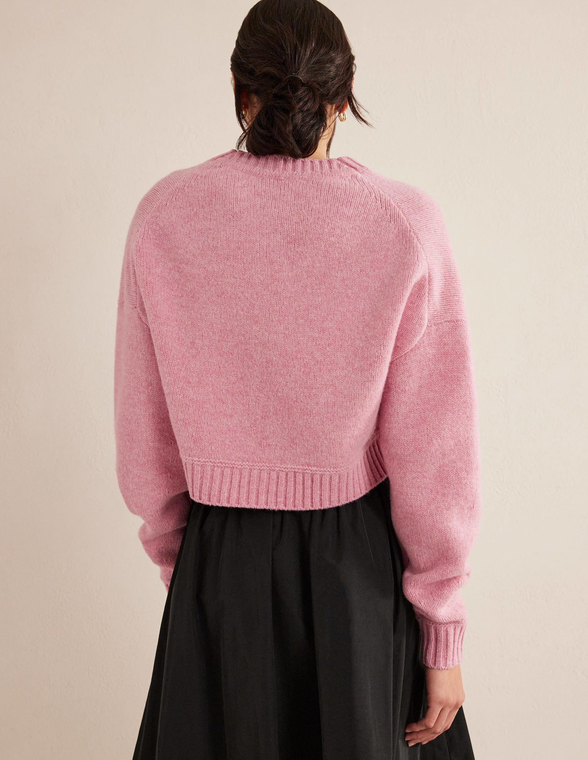 Brushed Wool Cropped Cardigan-Pink Lemonade - Image 3