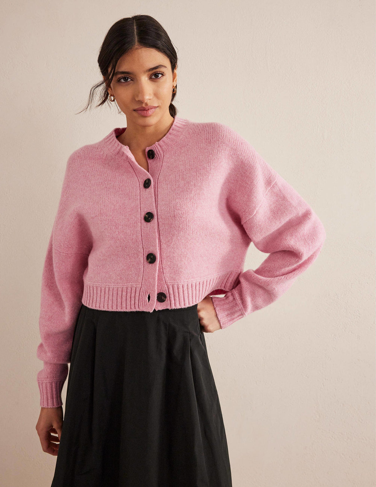 Brushed Wool Cropped Cardigan-Pink Lemonade - Image 4