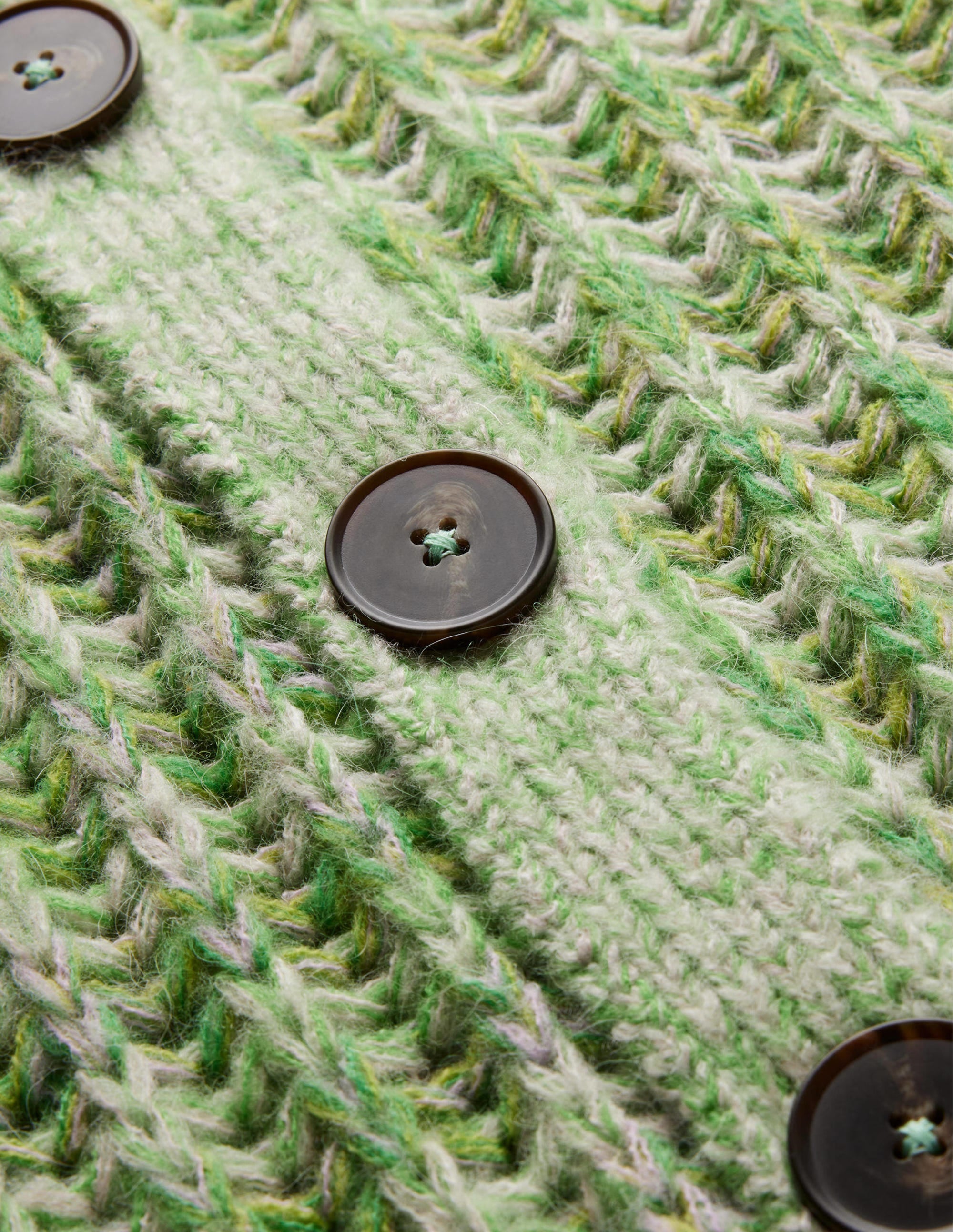 Flauschiger Cardigan mit breiten Rippbündchen-Grün Meliert - Image 8