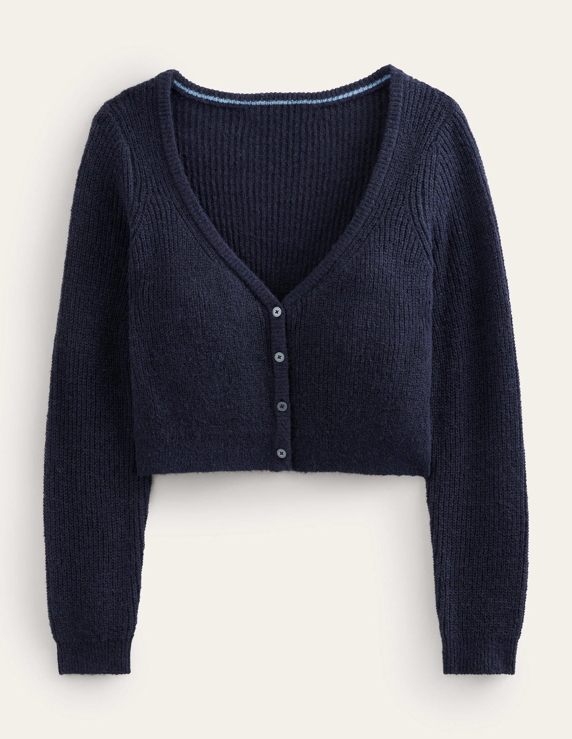 Flauschiger Cardigan mit kurzem Schnitt-Marineblau-5