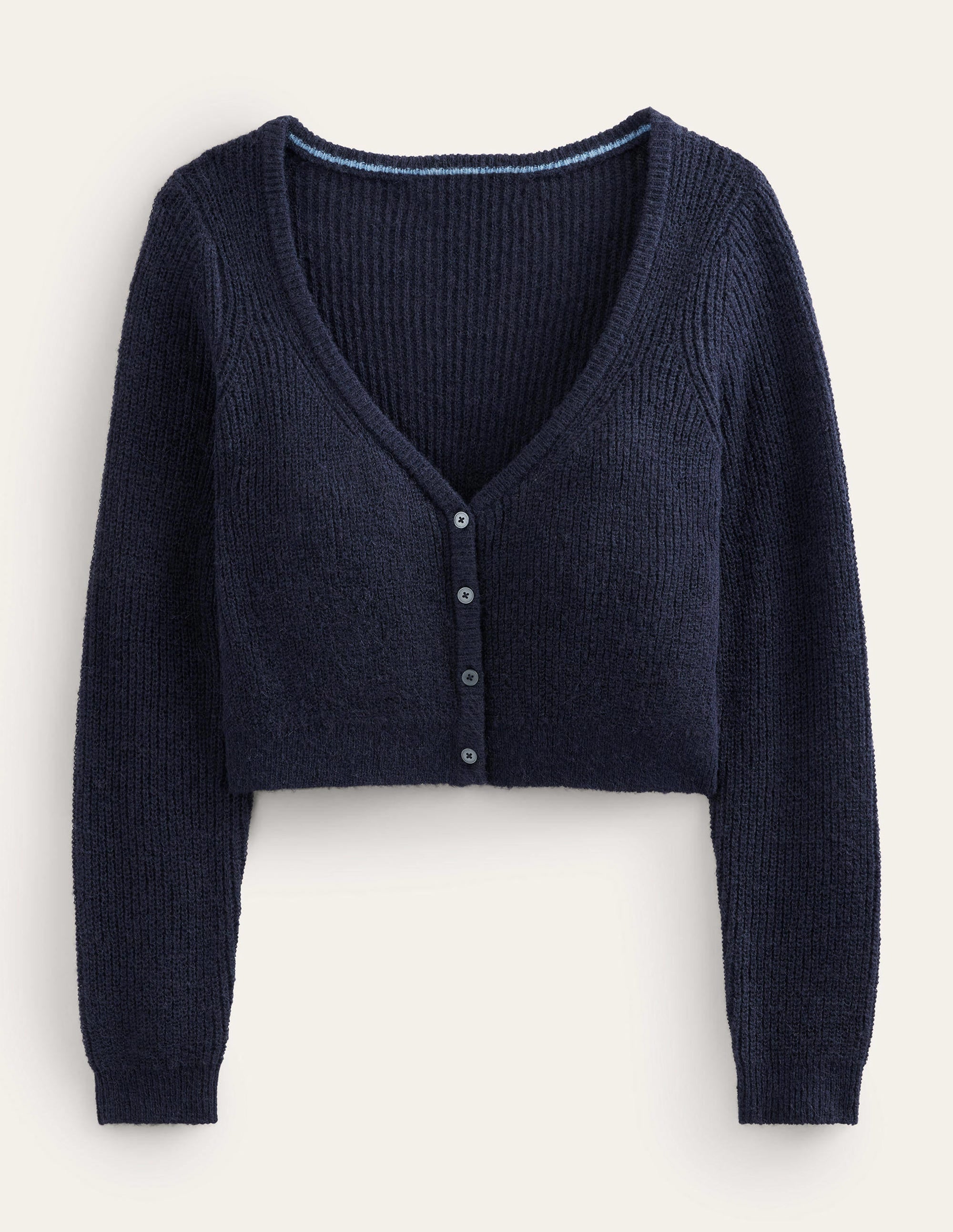 Flauschiger Cardigan mit kurzem Schnitt-Marineblau - Image 5