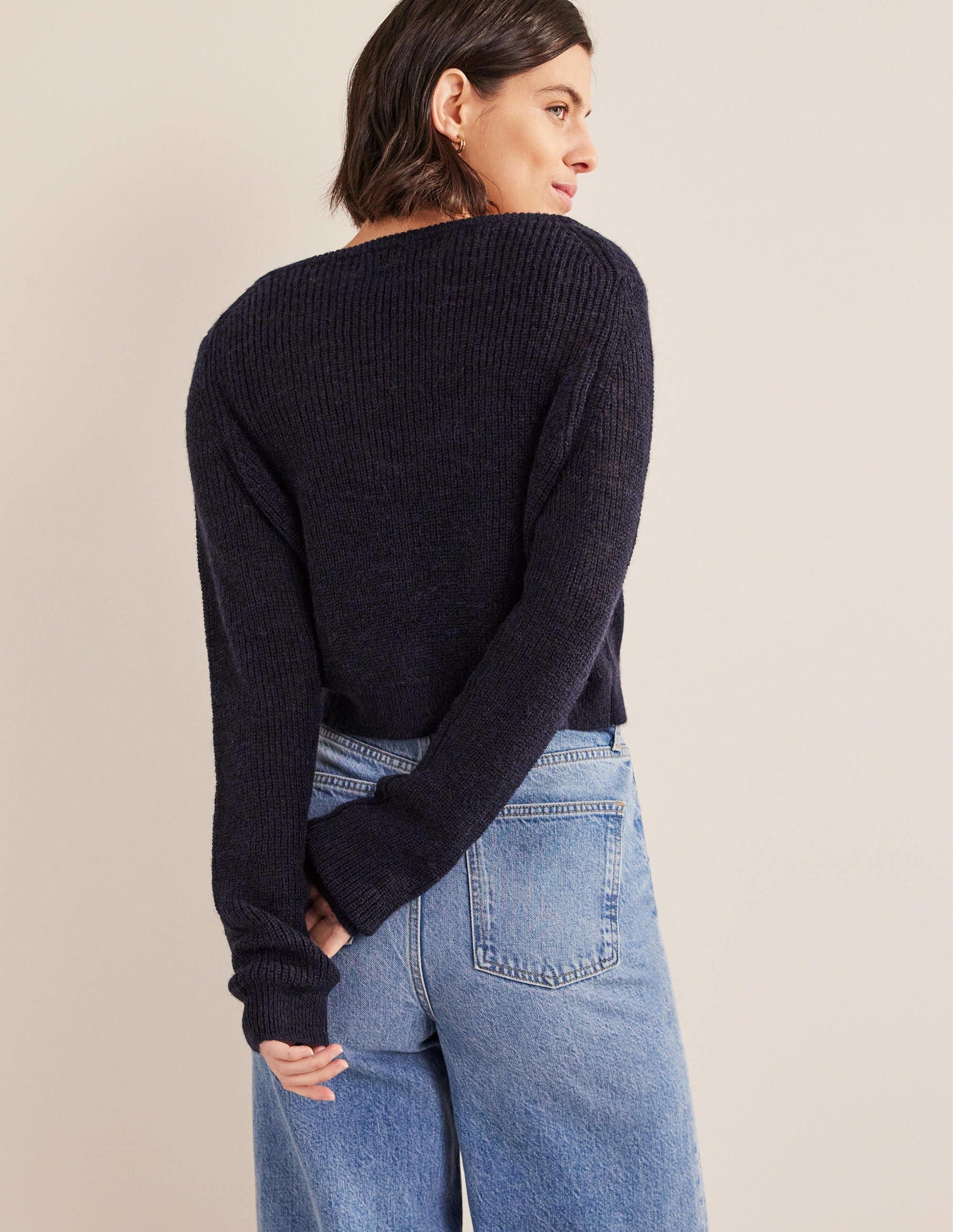 Flauschiger Cardigan mit kurzem Schnitt-Marineblau-3