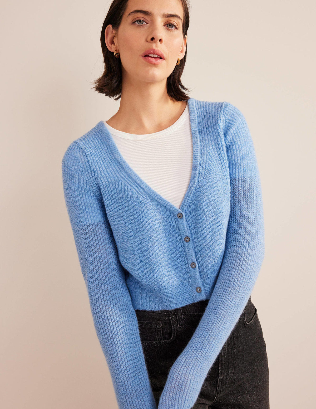 Flauschiger Cardigan mit kurzem Schnitt-Flachsblau-1