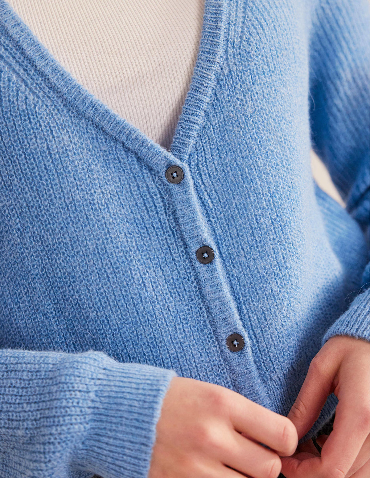 Flauschiger Cardigan mit kurzem Schnitt-Flachsblau-2