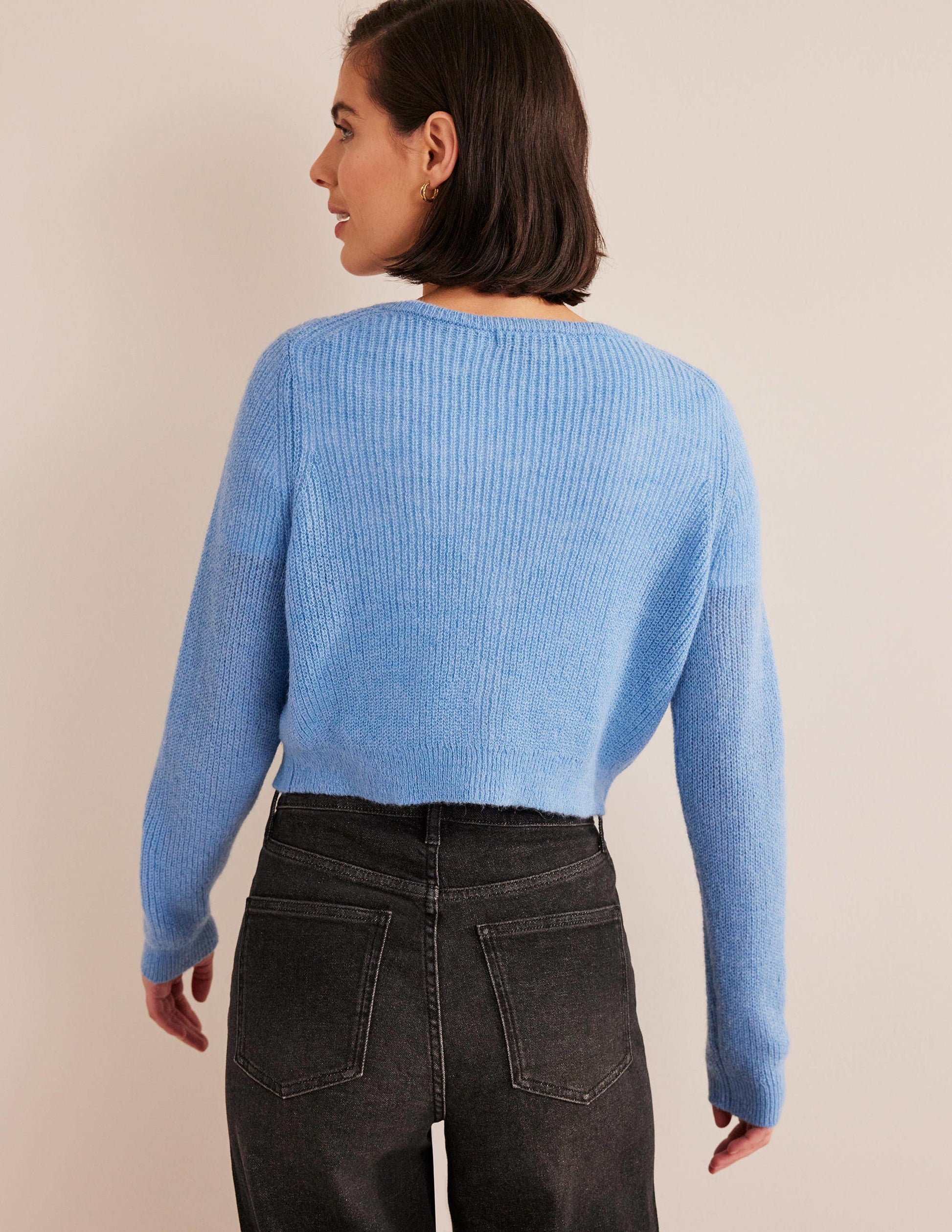 Flauschiger Cardigan mit kurzem Schnitt-Flachsblau-3