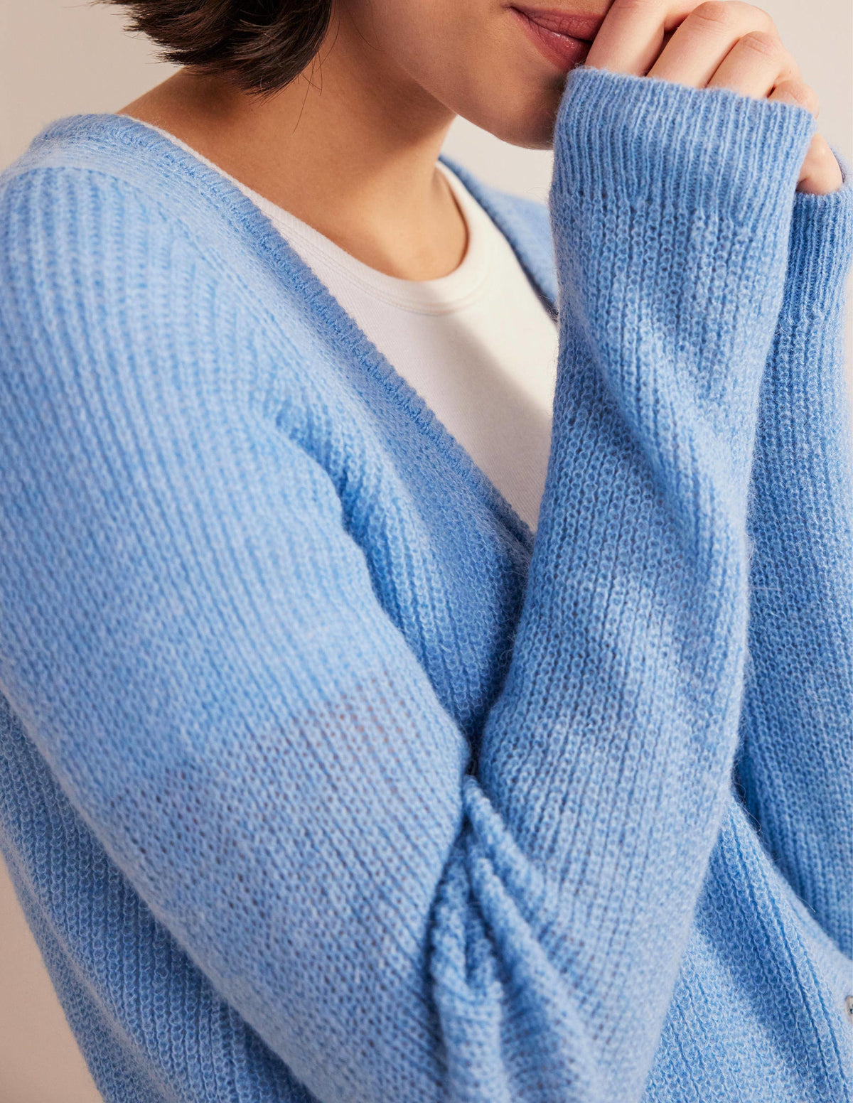 Flauschiger Cardigan mit kurzem Schnitt-Flachsblau-4