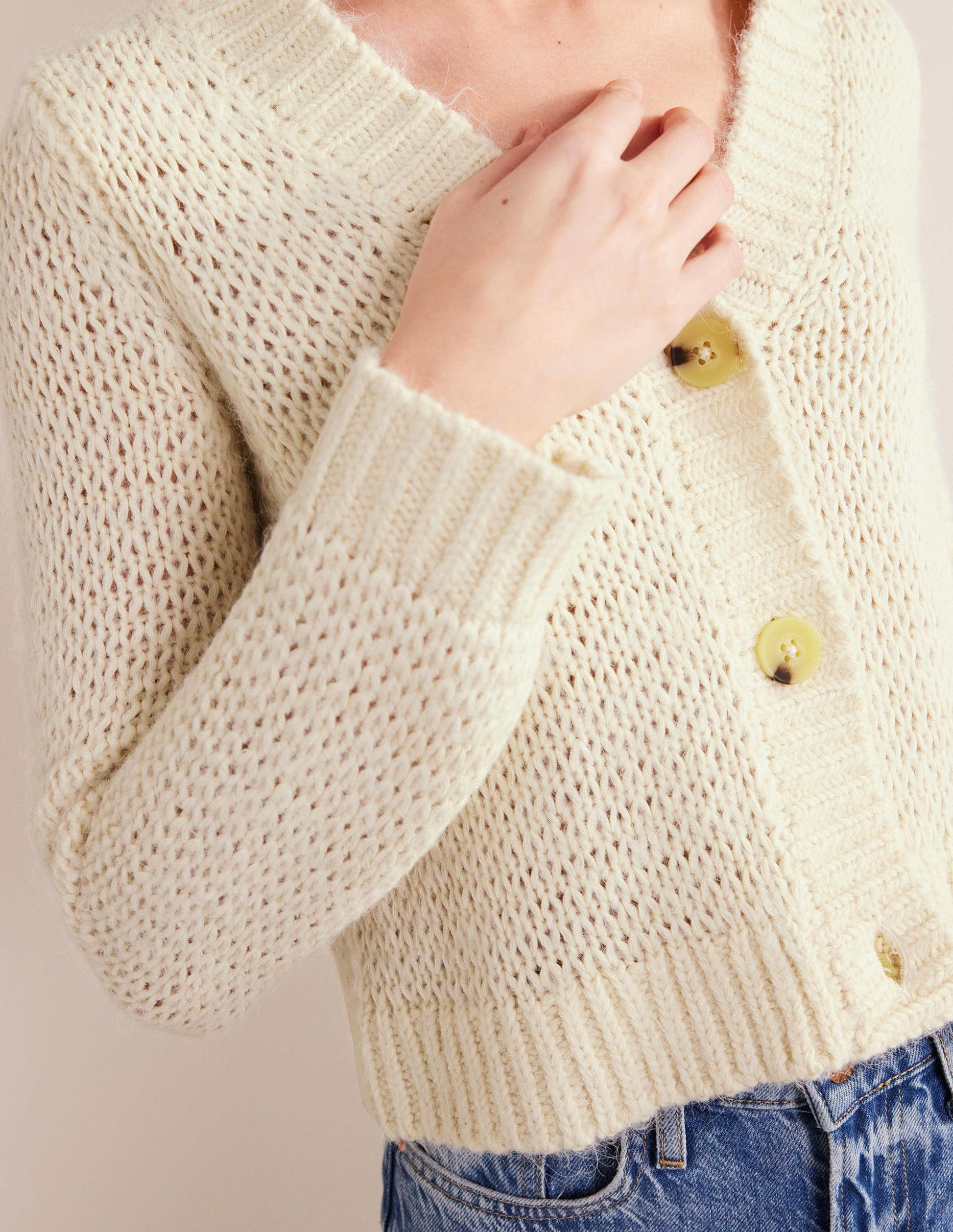 Fluffy Open Stitch Cardigan-Warm Ivory-2