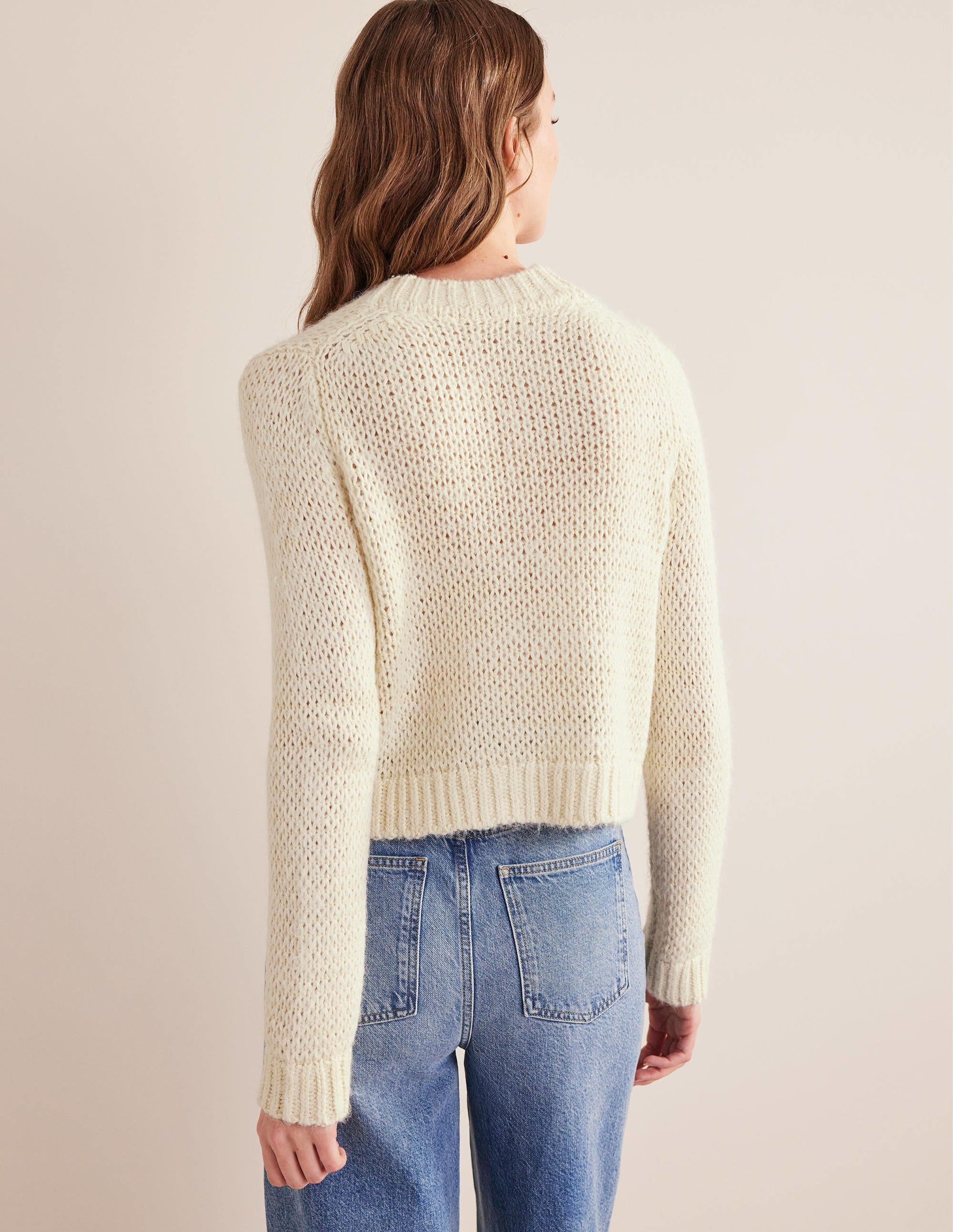 Fluffy Open Stitch Cardigan-Warm Ivory - Image 3