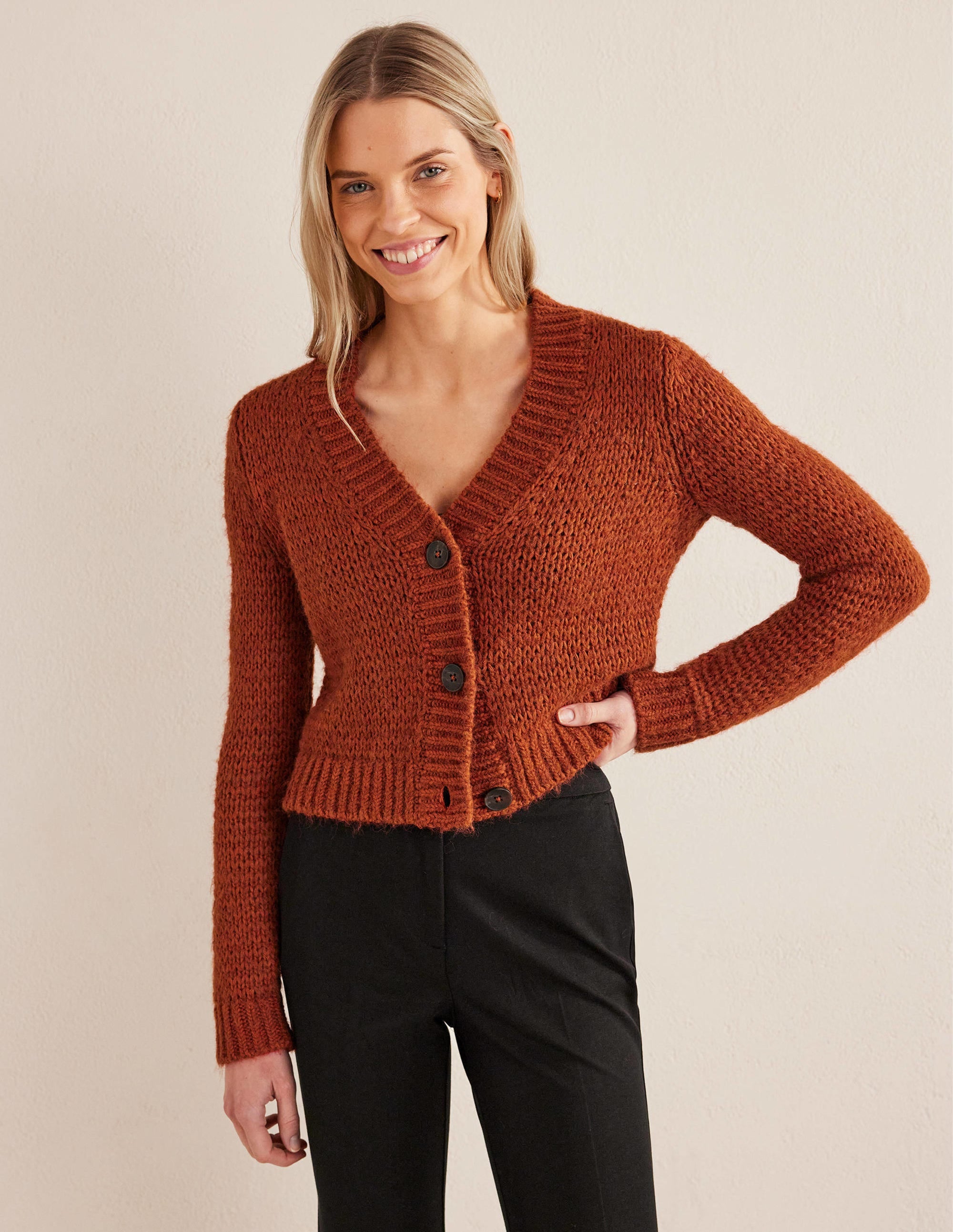 Strick-Cardigan mit offenen Maschen-Rostrot - Image 1
