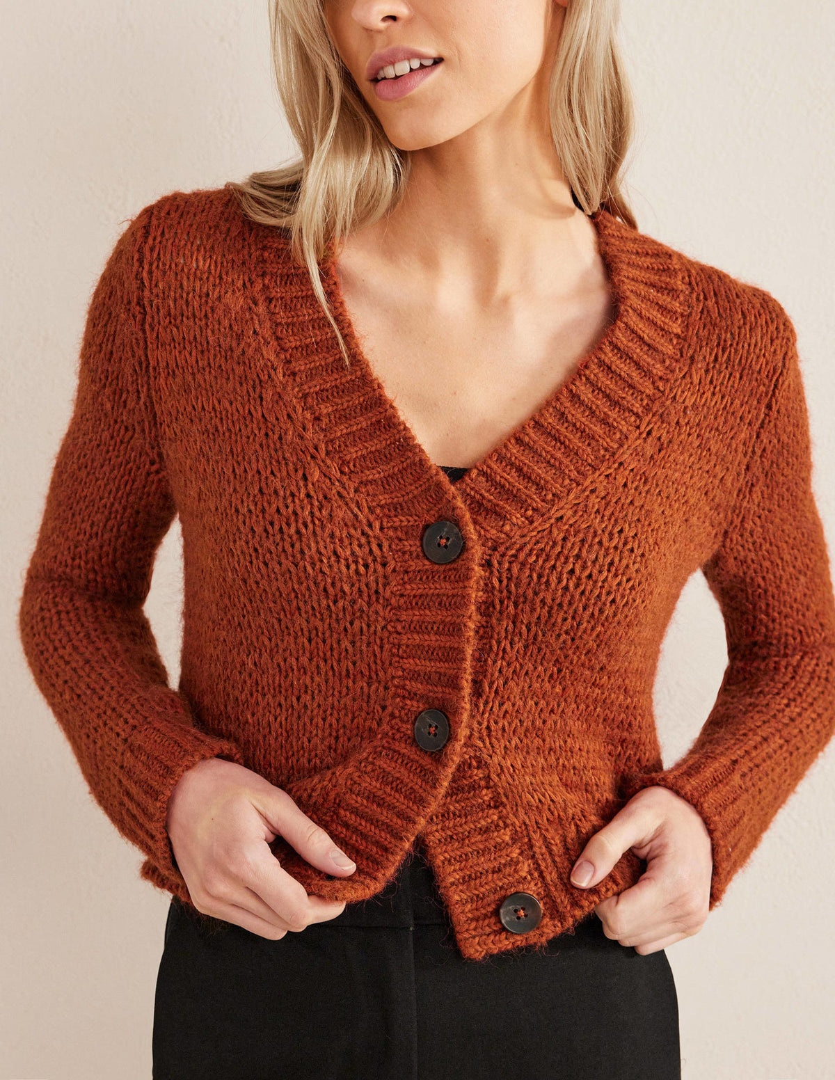 Strick-Cardigan mit offenen Maschen-Rostrot - Image 2