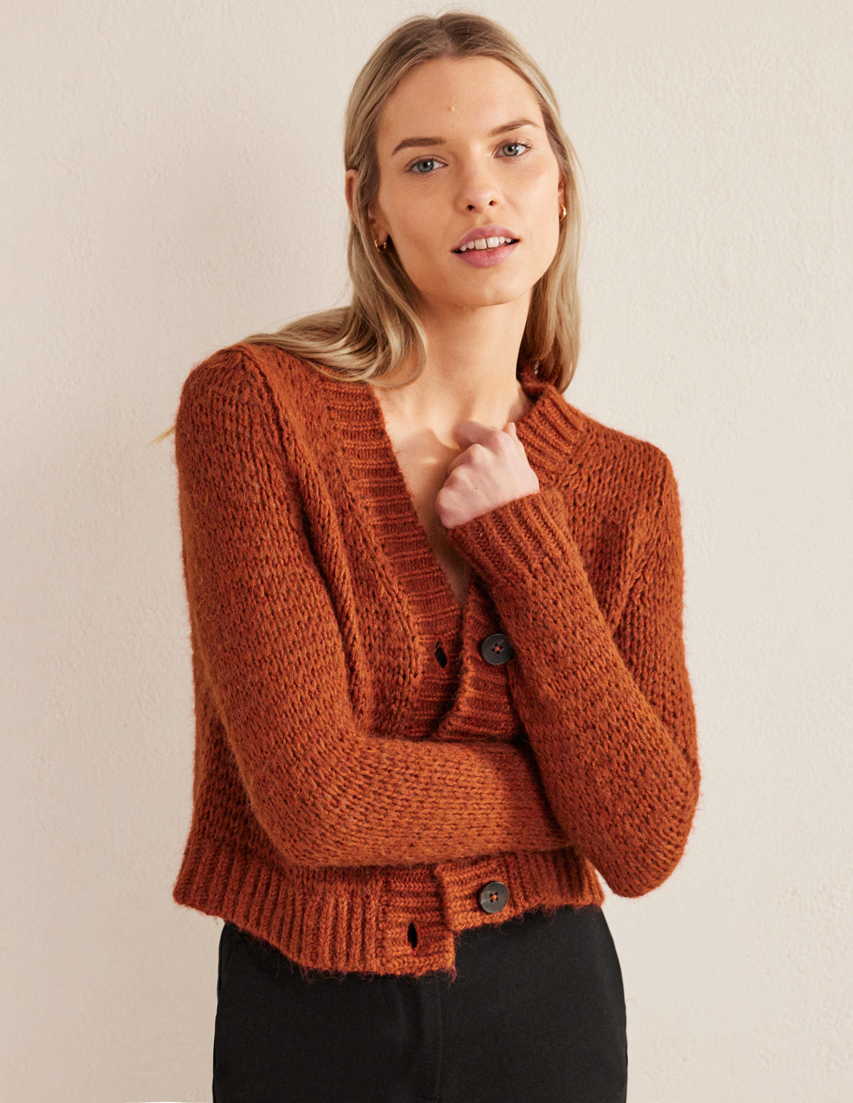 Strick-Cardigan mit offenen Maschen-Rostrot - Image 4