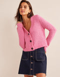 Gilet en maille ajourée-Rose barbe à papa