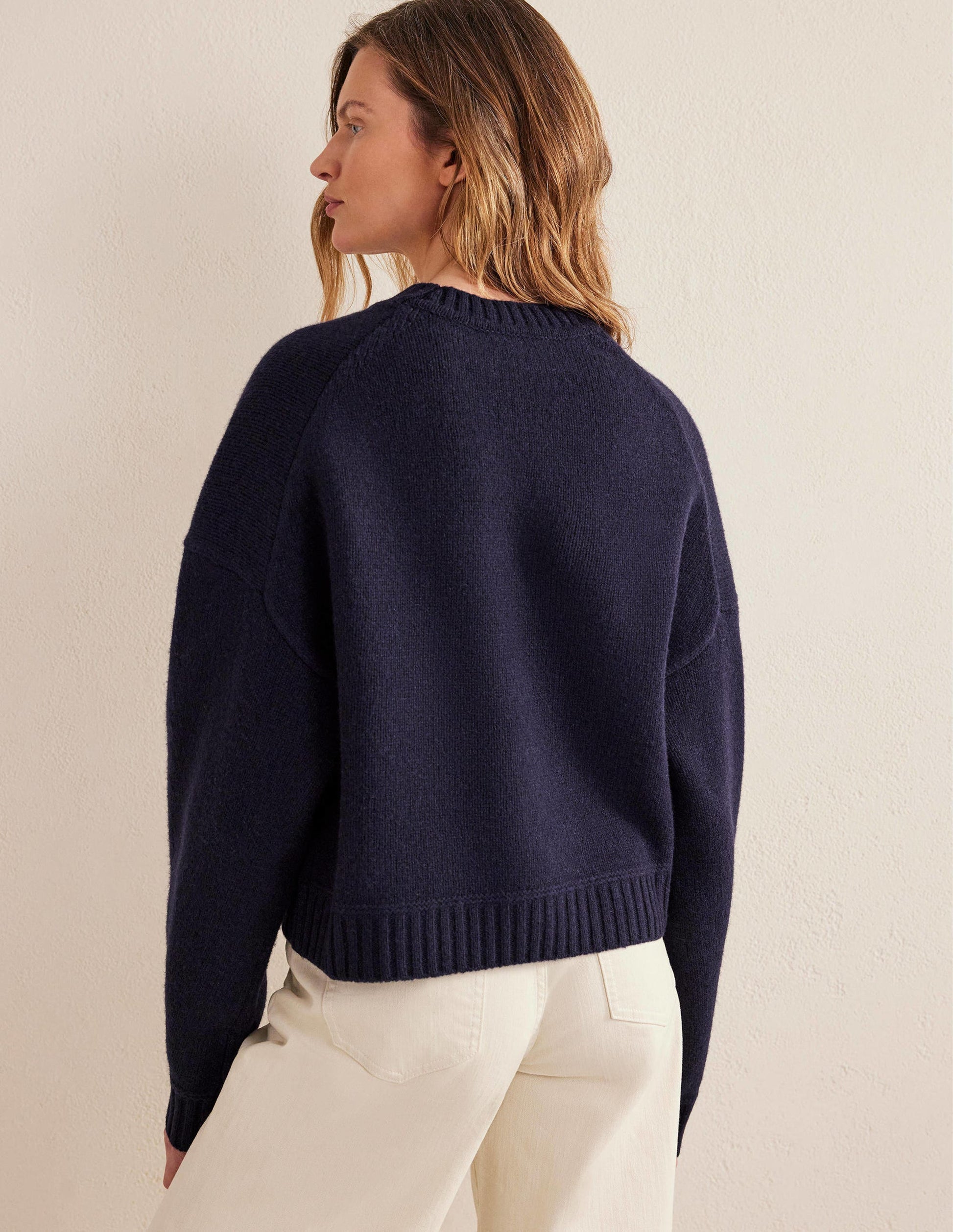 Kurz geschnittener Pullover aus gebürsteter Wolle-Marineblau-3