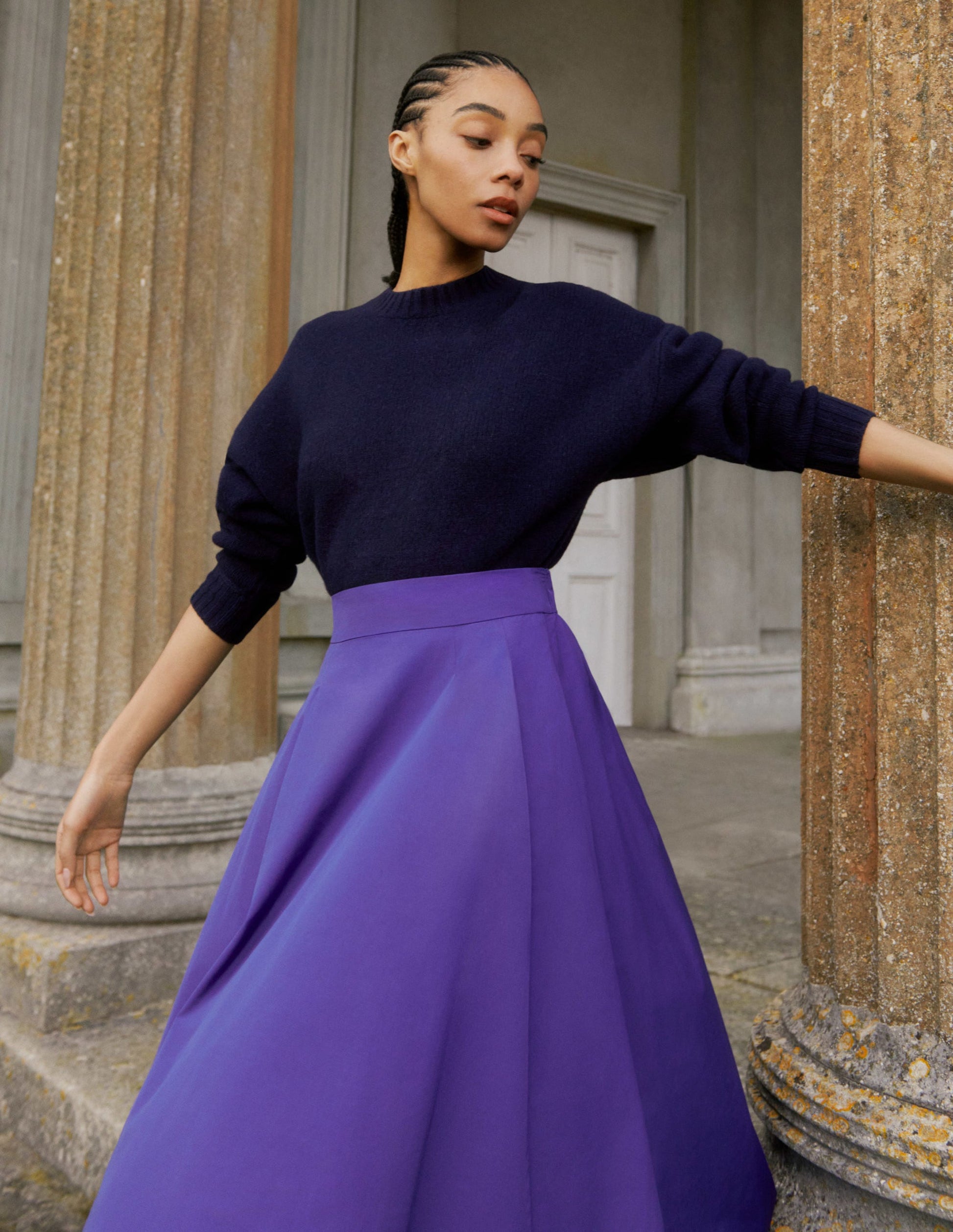 Kurz geschnittener Pullover aus gebürsteter Wolle-Marineblau-5