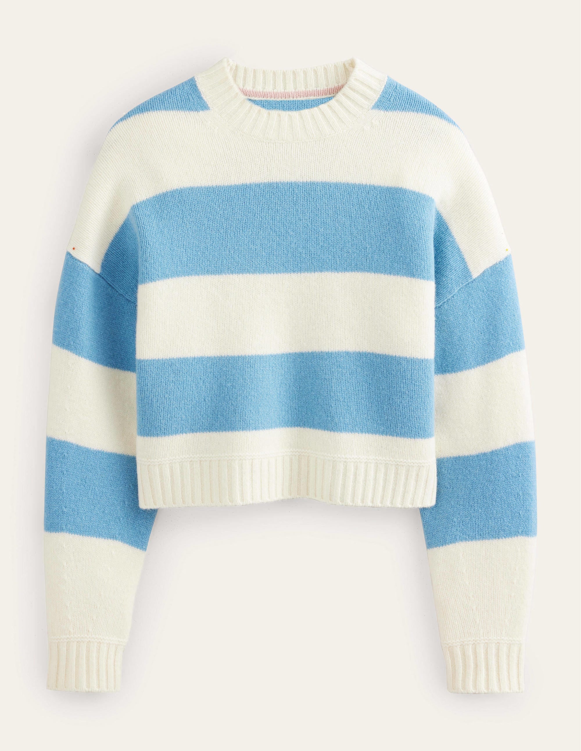 Brushed Wool Cropped Jumper-Linseed, Ivory Stripe - Image 6