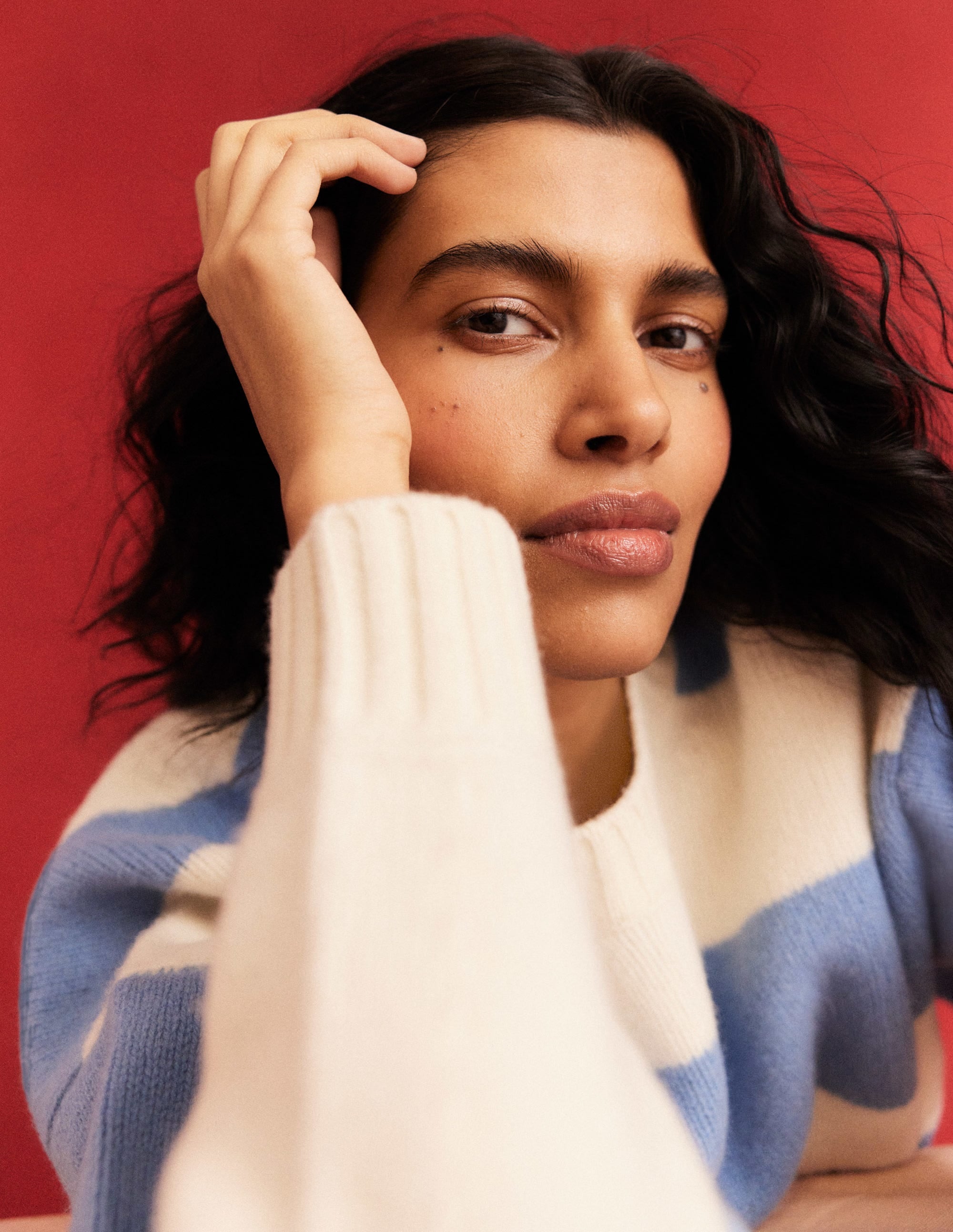 Brushed Wool Cropped Jumper-Linseed, Ivory Stripe - Image 5