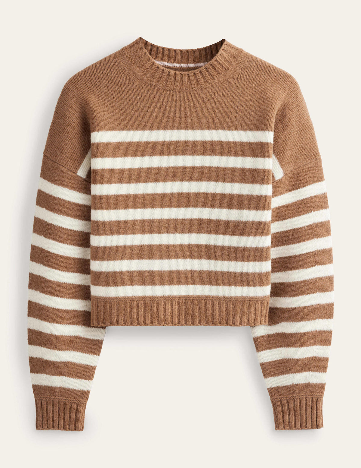 Kurz geschnittener Pullover aus gebürsteter Wolle-Teddybärbraun/Naturweiß, Gestreift - Image 6