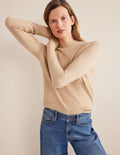 Kaschmirpullover mit Stehkragen-Mausbraun Melange