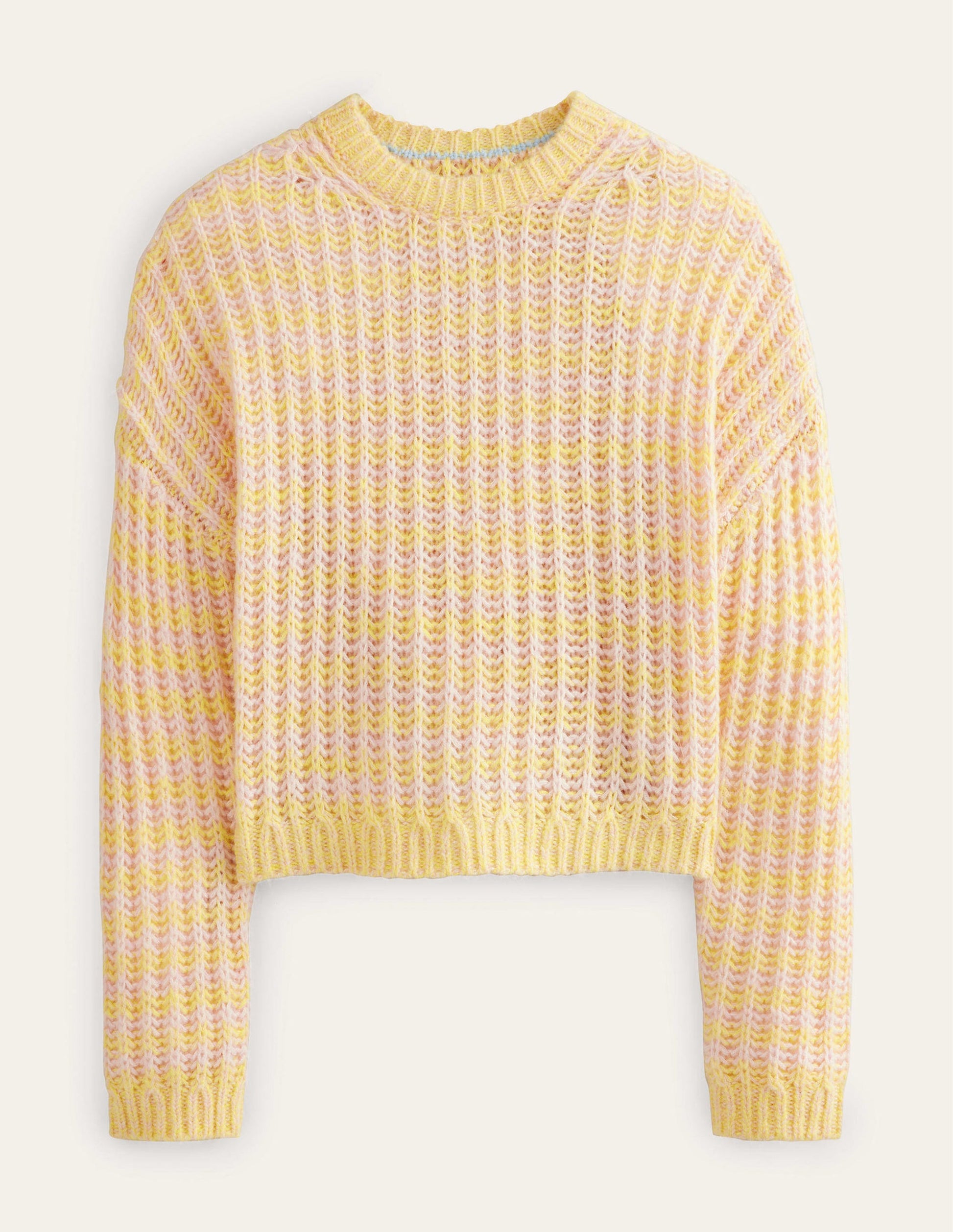 Flauschiger Pullover mit breitem Rippstrick-Gelb Meliert-2