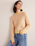 Flauschiger Pullover mit breitem Rippstrick-Gelb Meliert
