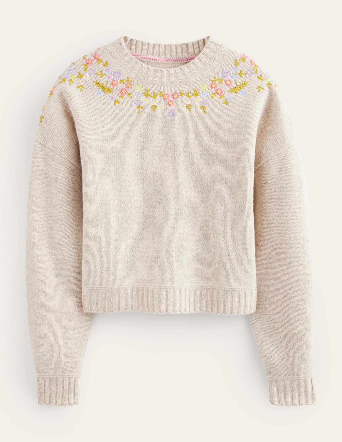 Verzierter Wollpullover-Hellbeige Melange - Image 5