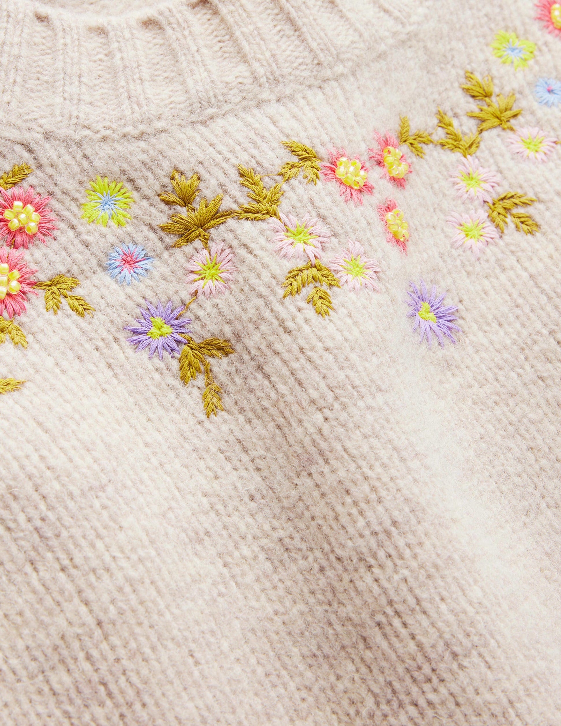 Verzierter Wollpullover-Hellbeige Melange-6