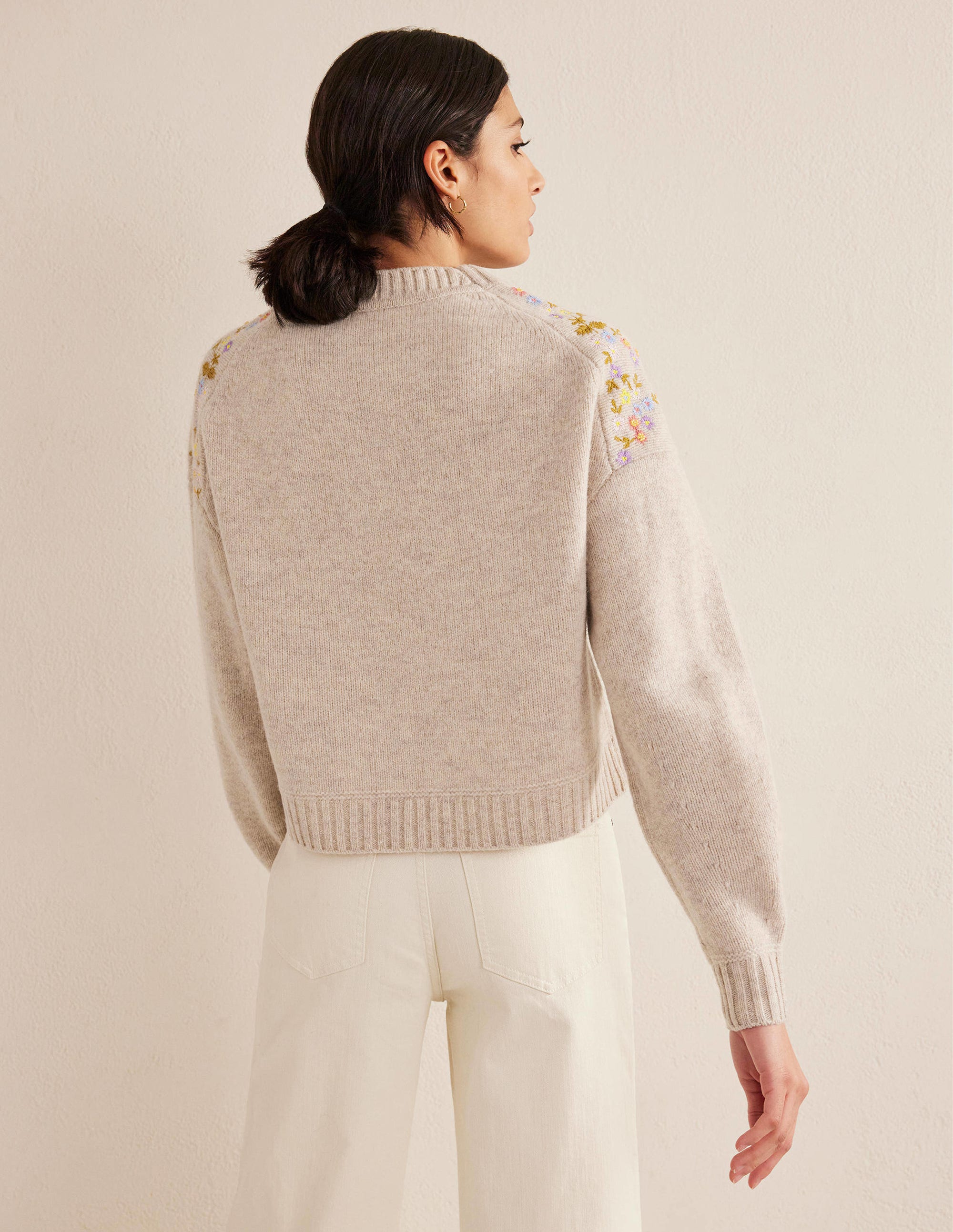 Verzierter Wollpullover-Hellbeige Melange - Image 3