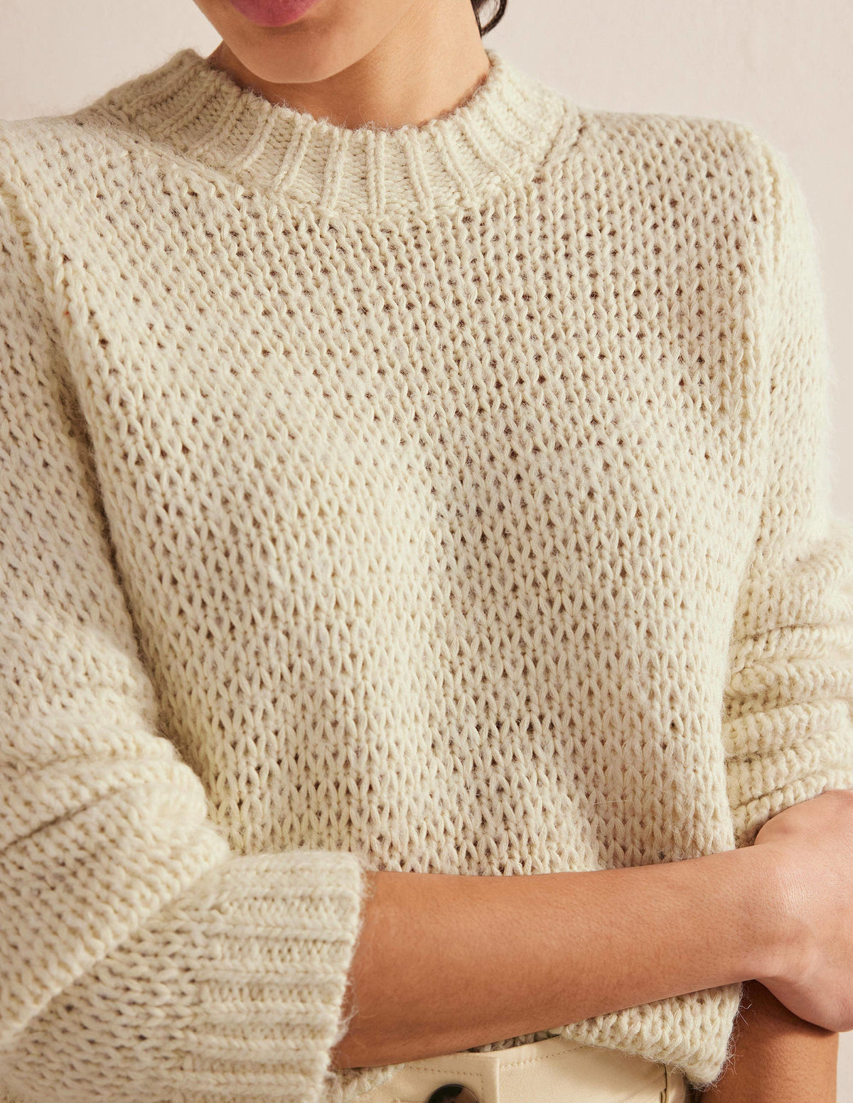 Pullover mit offenen Maschen-Warmes Naturweiß-2