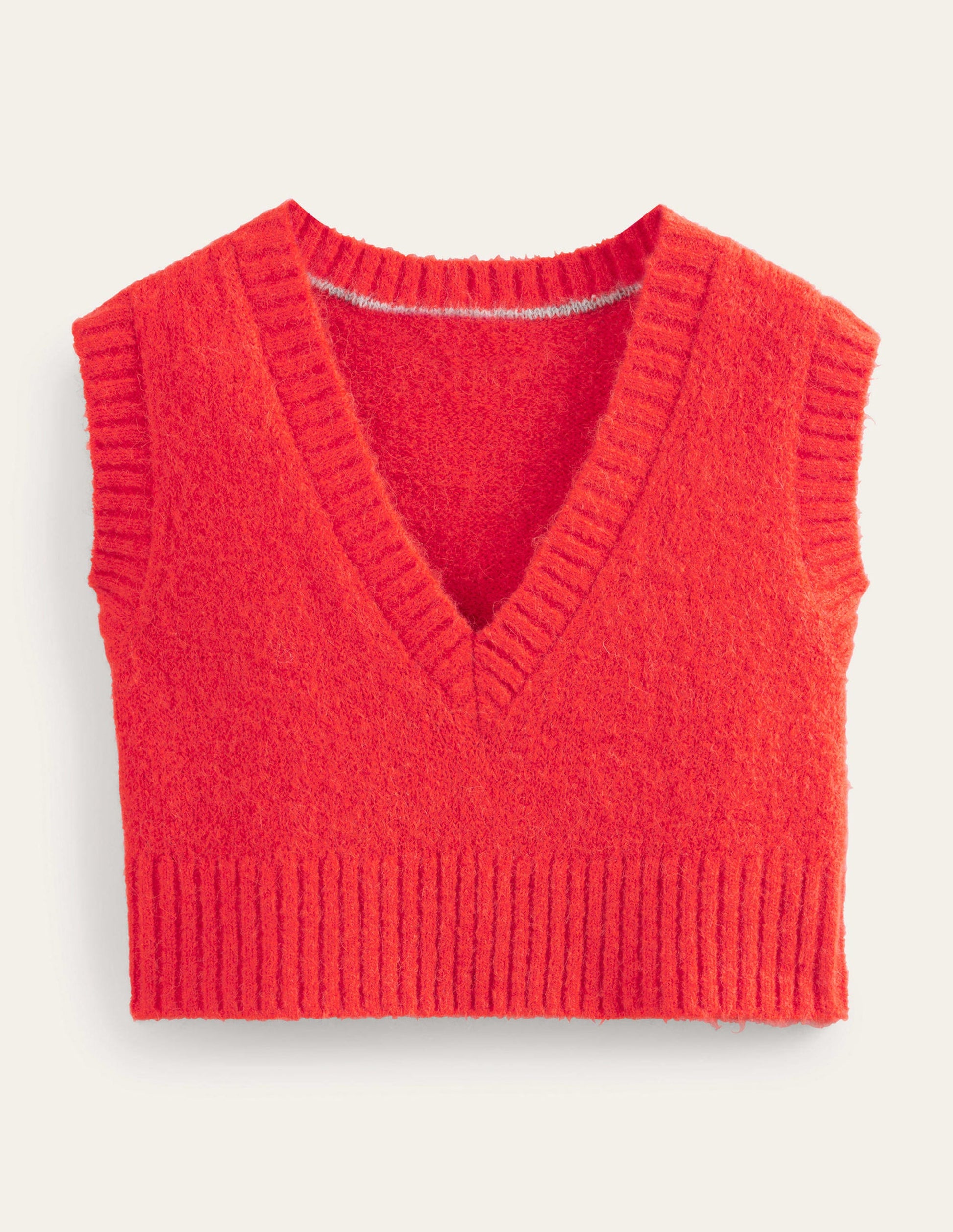 Fluffy Cropped V-Neck Tank Top-Tomato-5
