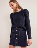 Ripp-Pullover mit Streifen-Strickmuster und Zierfalten-Marineblau