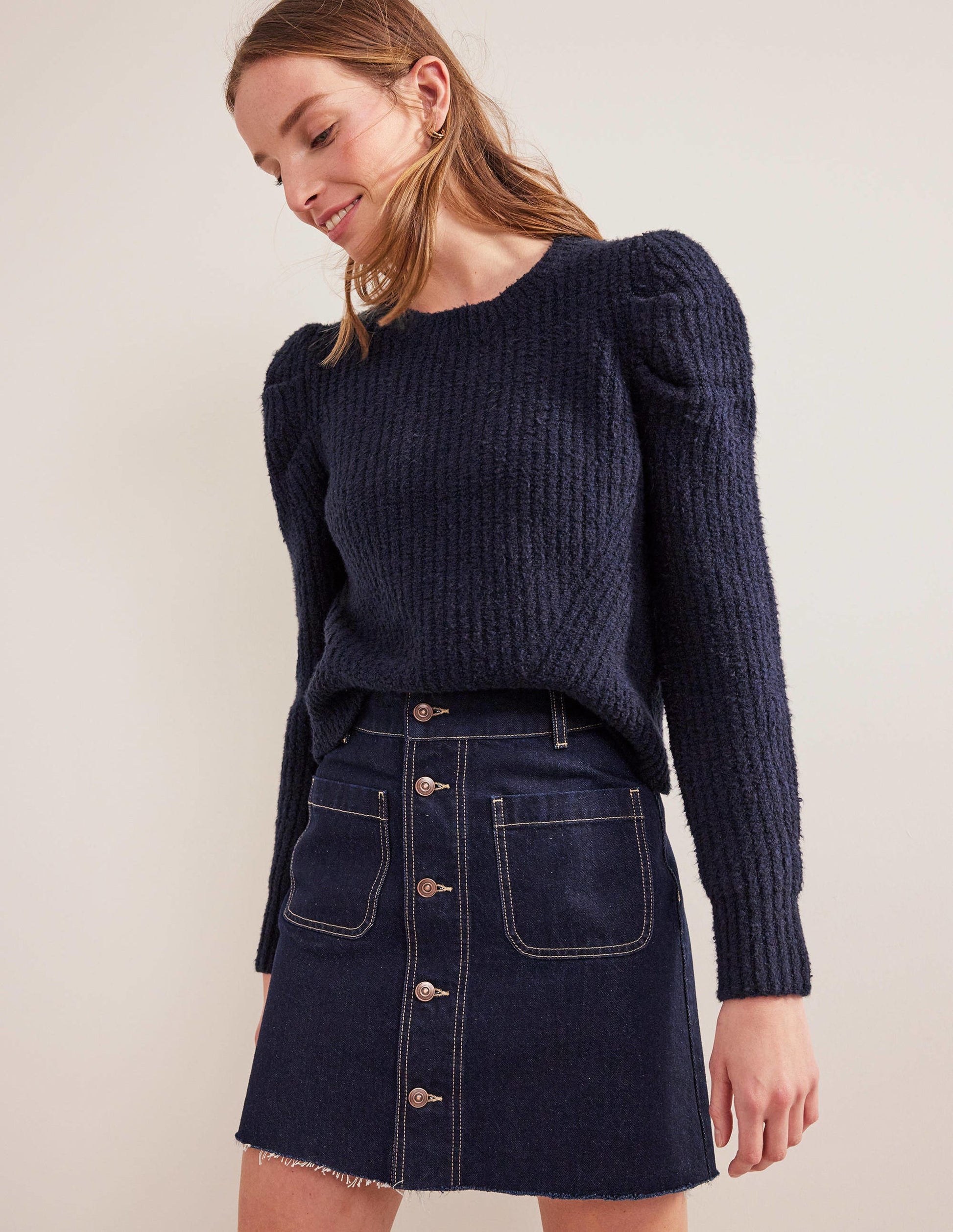 Ripp-Pullover mit Streifen-Strickmuster und Zierfalten-Marineblau-1