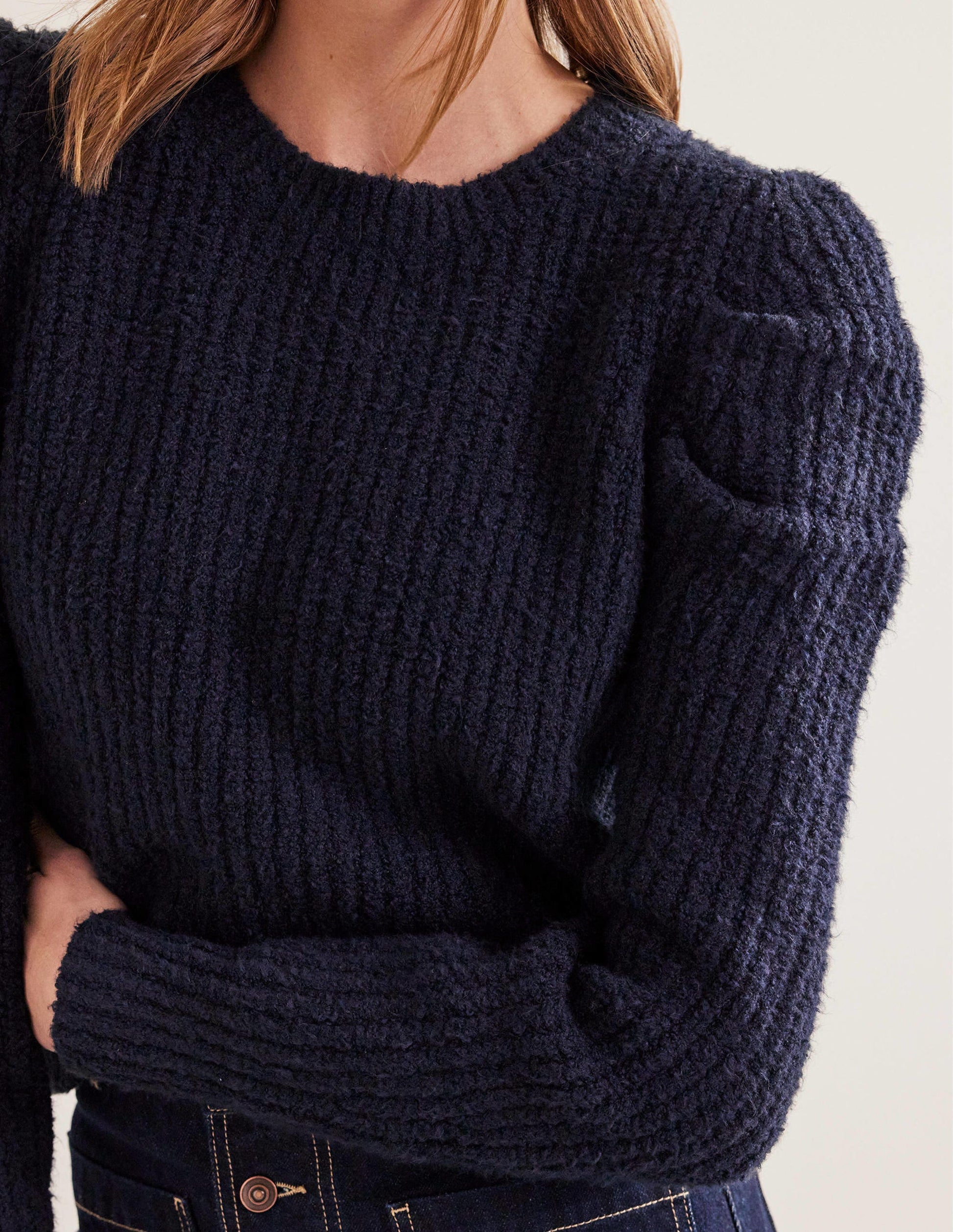 Ripp-Pullover mit Streifen-Strickmuster und Zierfalten-Marineblau-2
